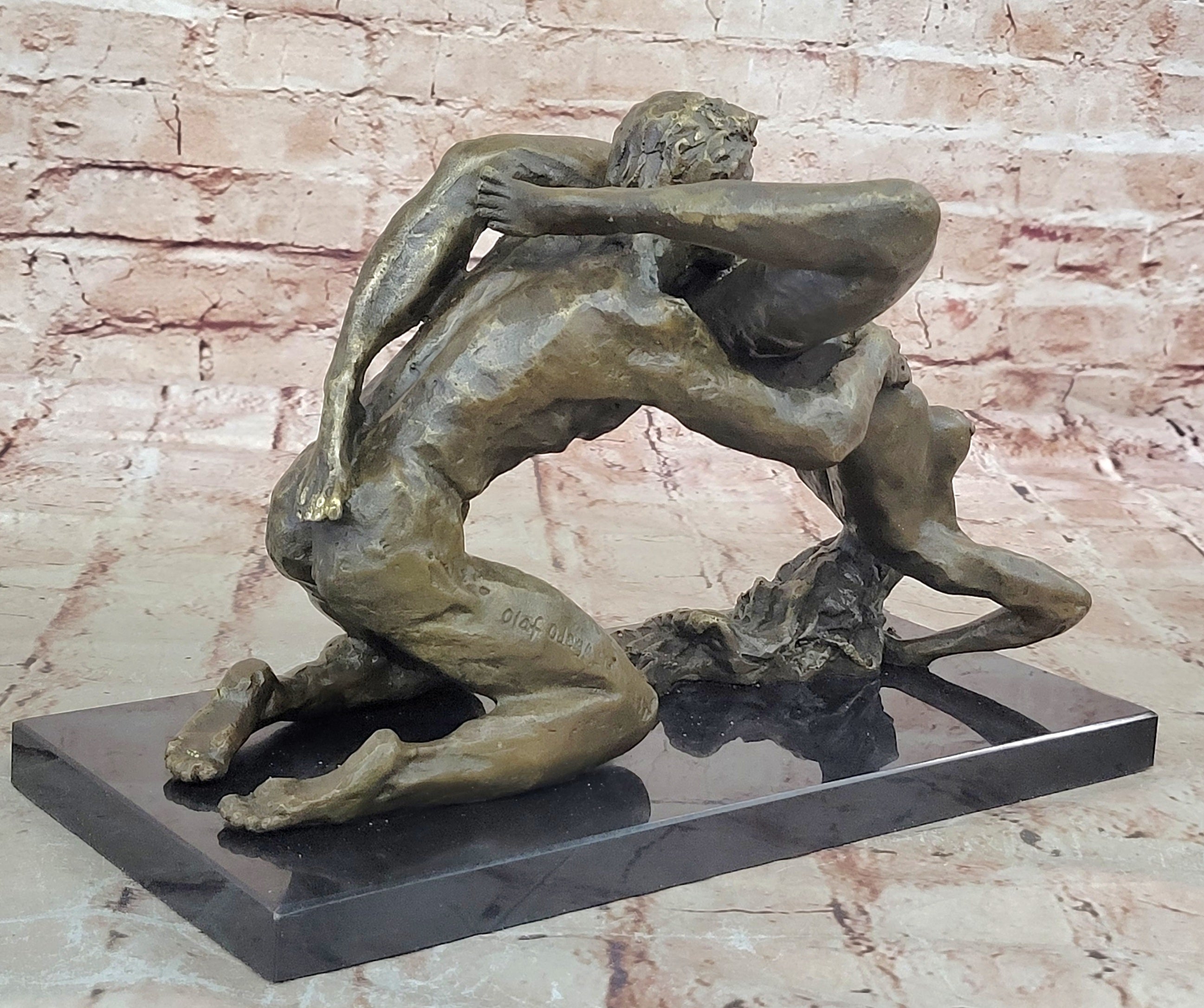 SIGNED 100% BRONZE EROTIC SCULPTURE NUDE GIFT STATUE  MARBLE FIGURINE DECOR