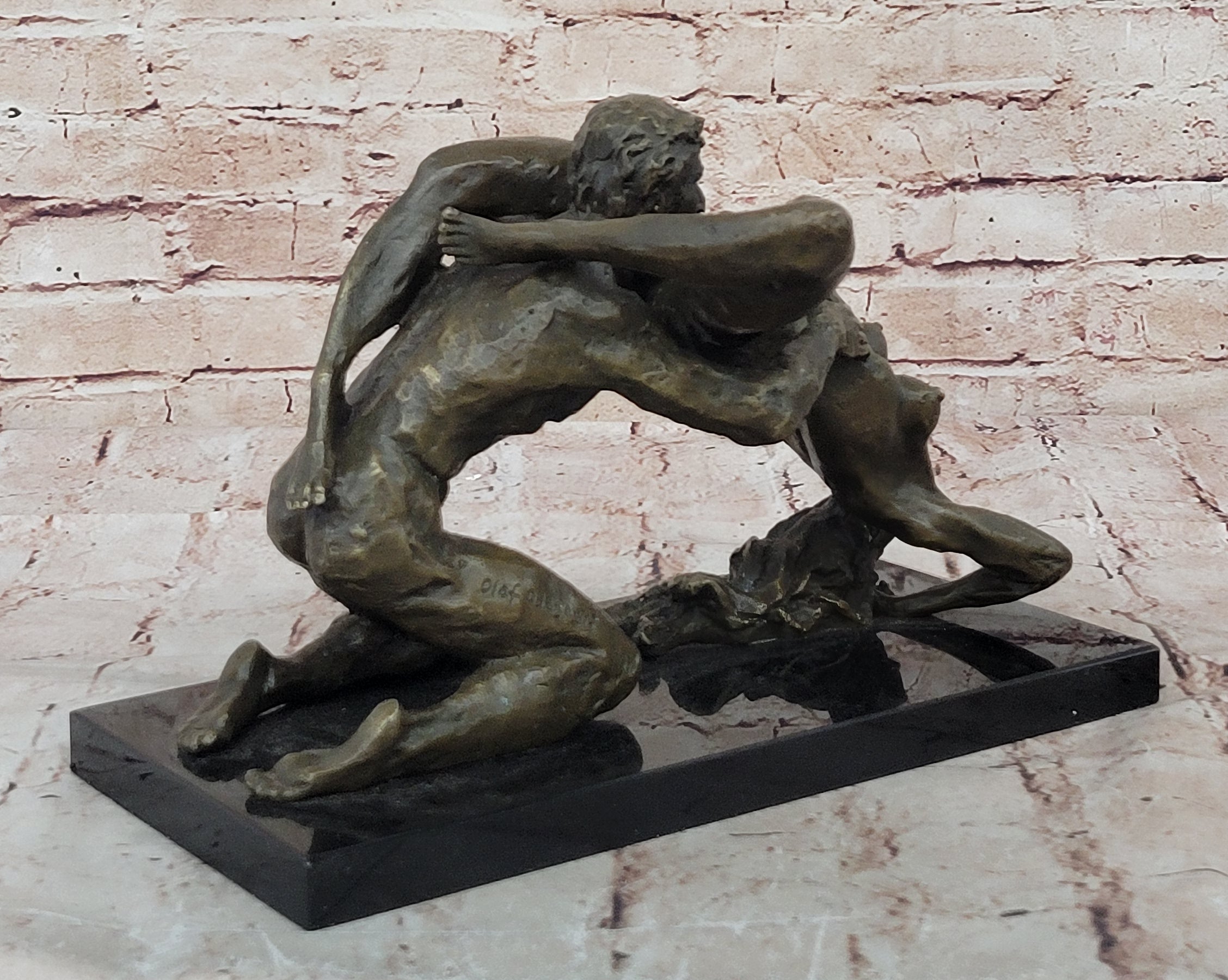 SIGNED 100% BRONZE EROTIC SCULPTURE NUDE GIFT STATUE  MARBLE FIGURINE DECOR