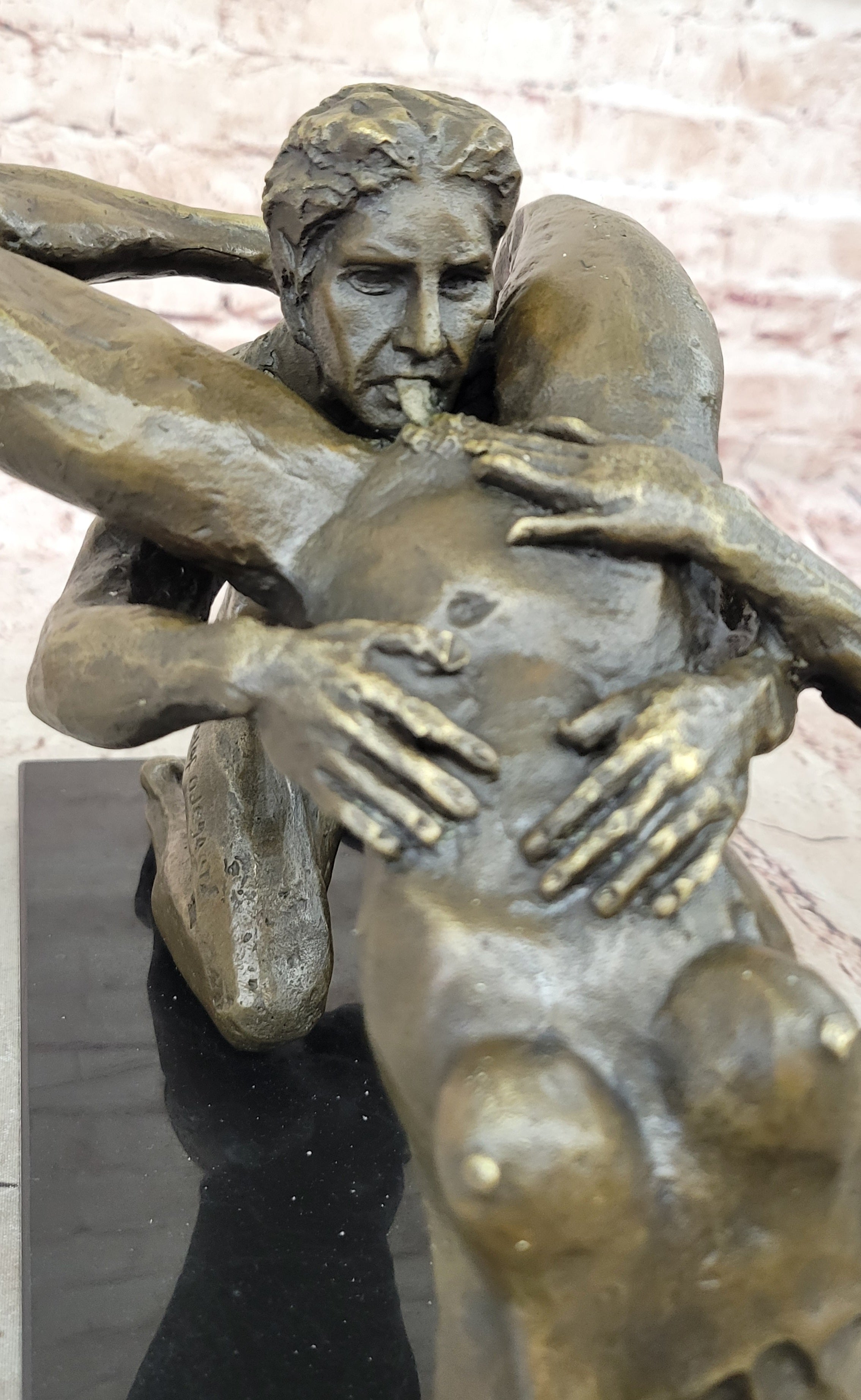 SIGNED 100% BRONZE EROTIC SCULPTURE NUDE GIFT STATUE  MARBLE FIGURINE DECOR