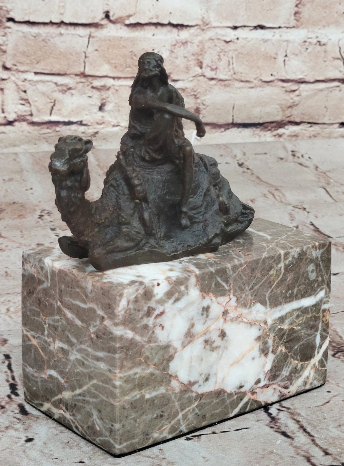 Lawrence of Arabia Camel Man Rider Bronze Marble Statue Decor Hot Cast Lost wax