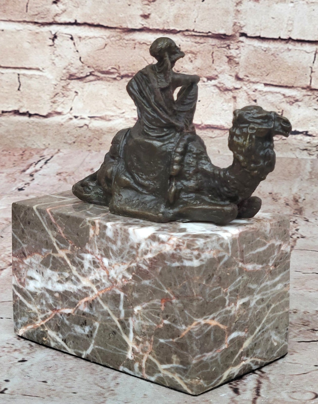 Lawrence of Arabia Camel Man Rider Bronze Marble Statue Decor Hot Cast Lost wax
