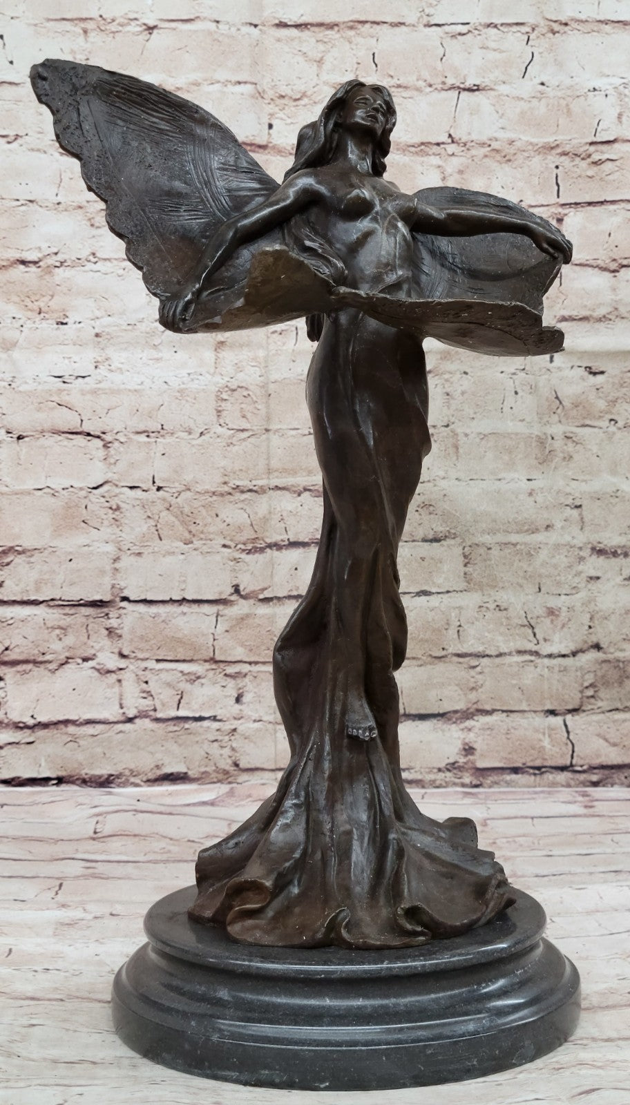 Bronze Sculpture by Francis Renaud title Butterfly Home Deco Marble Nude Figure