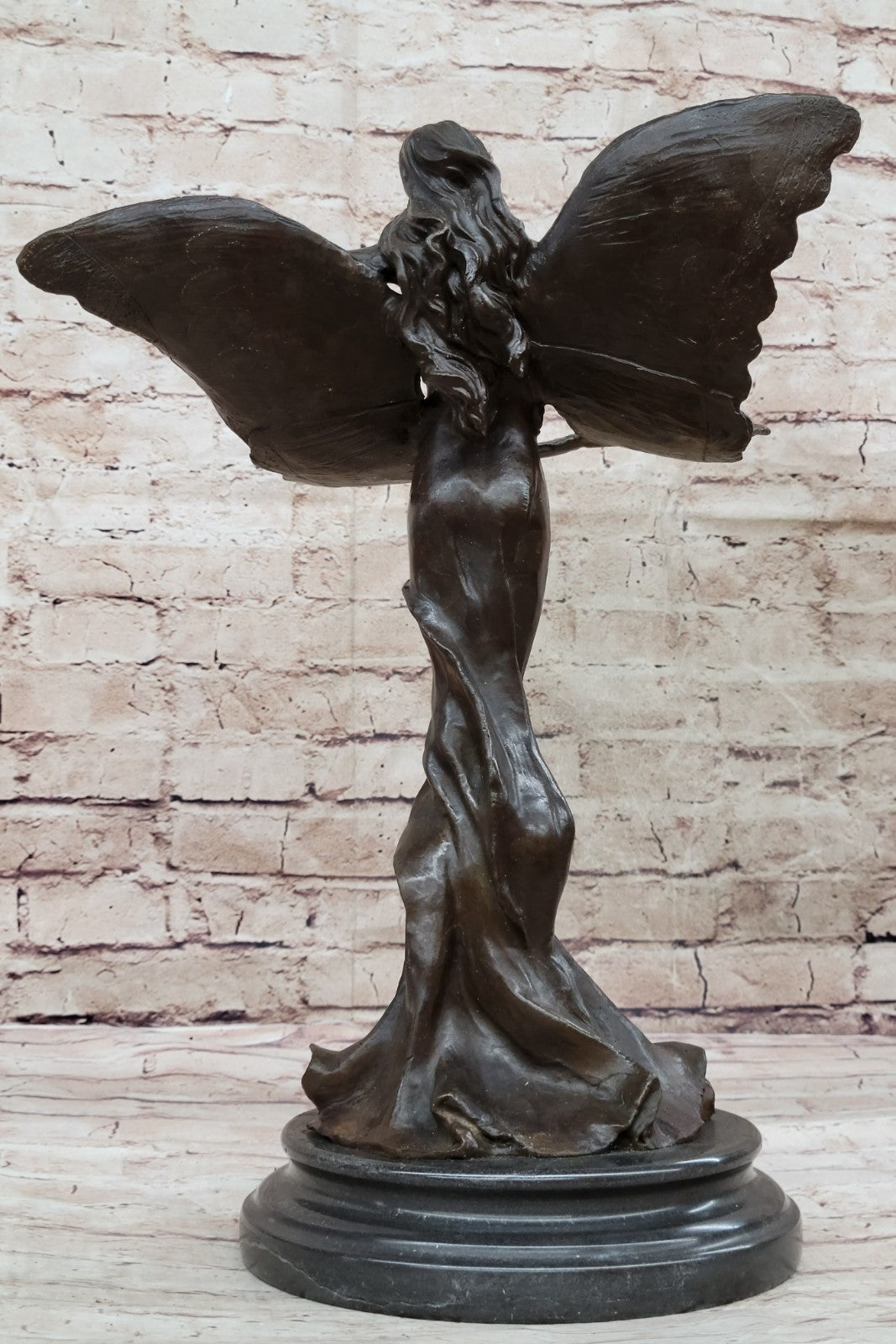 Bronze Sculpture by Francis Renaud title Butterfly Home Deco Marble Nude Figure