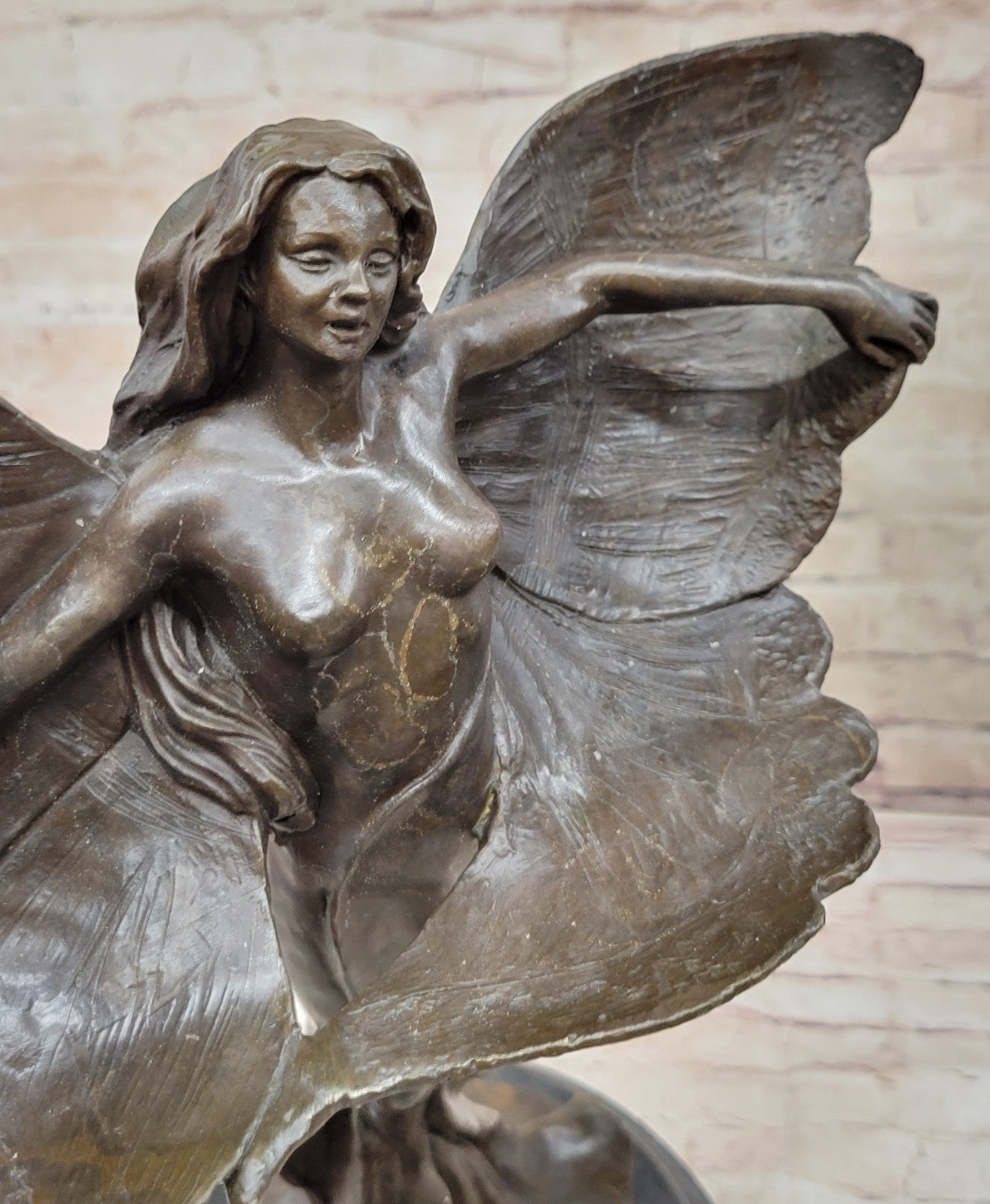 Bronze Sculpture by Francis Renaud title Butterfly Home Deco Marble Nude Figure