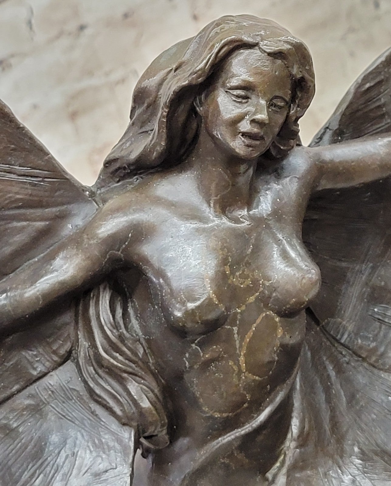 Bronze Sculpture by Francis Renaud title Butterfly Home Deco Marble Nude Figure