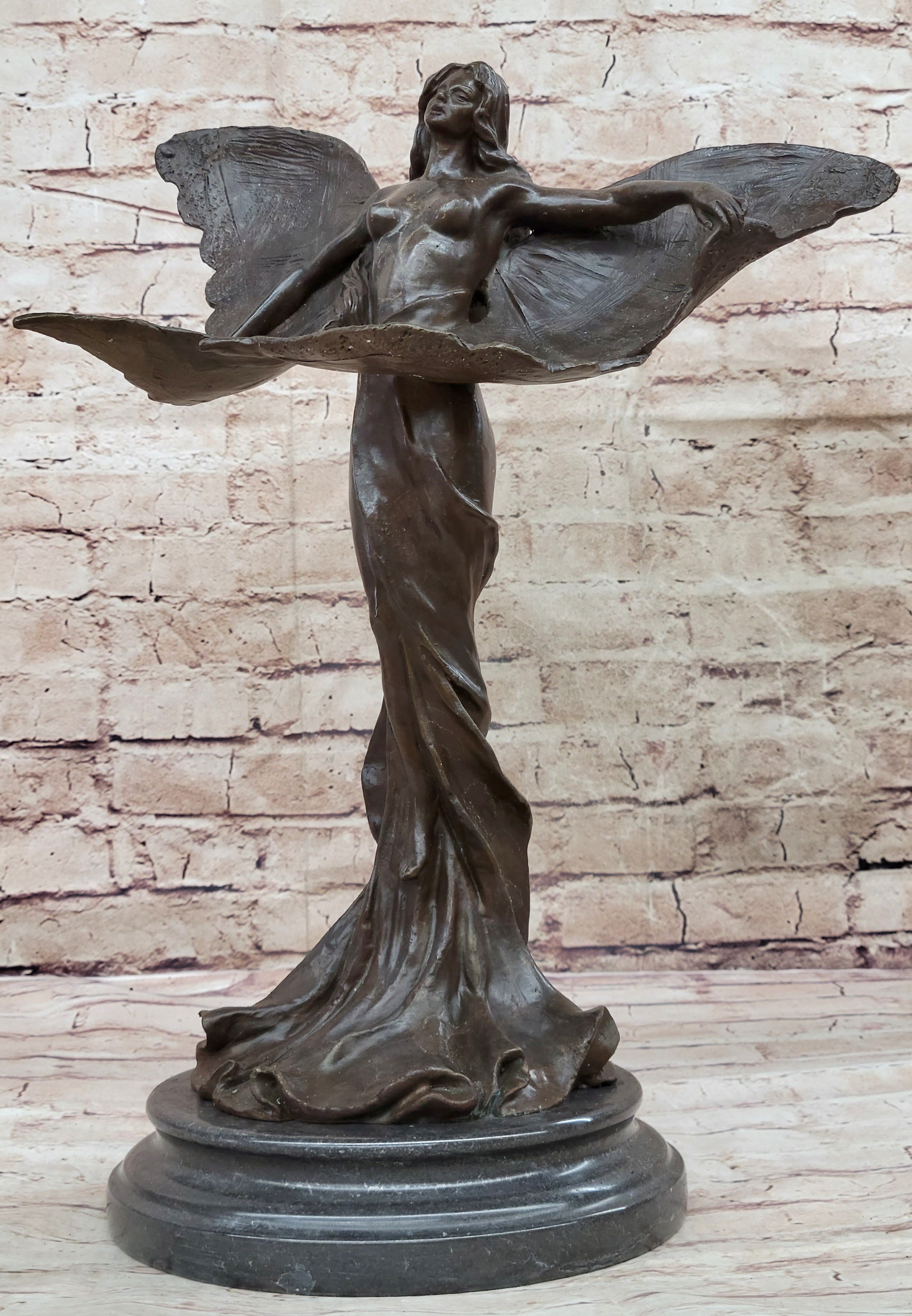 Bronze Sculpture by Francis Renaud title Butterfly Home Deco Marble Nude Figure