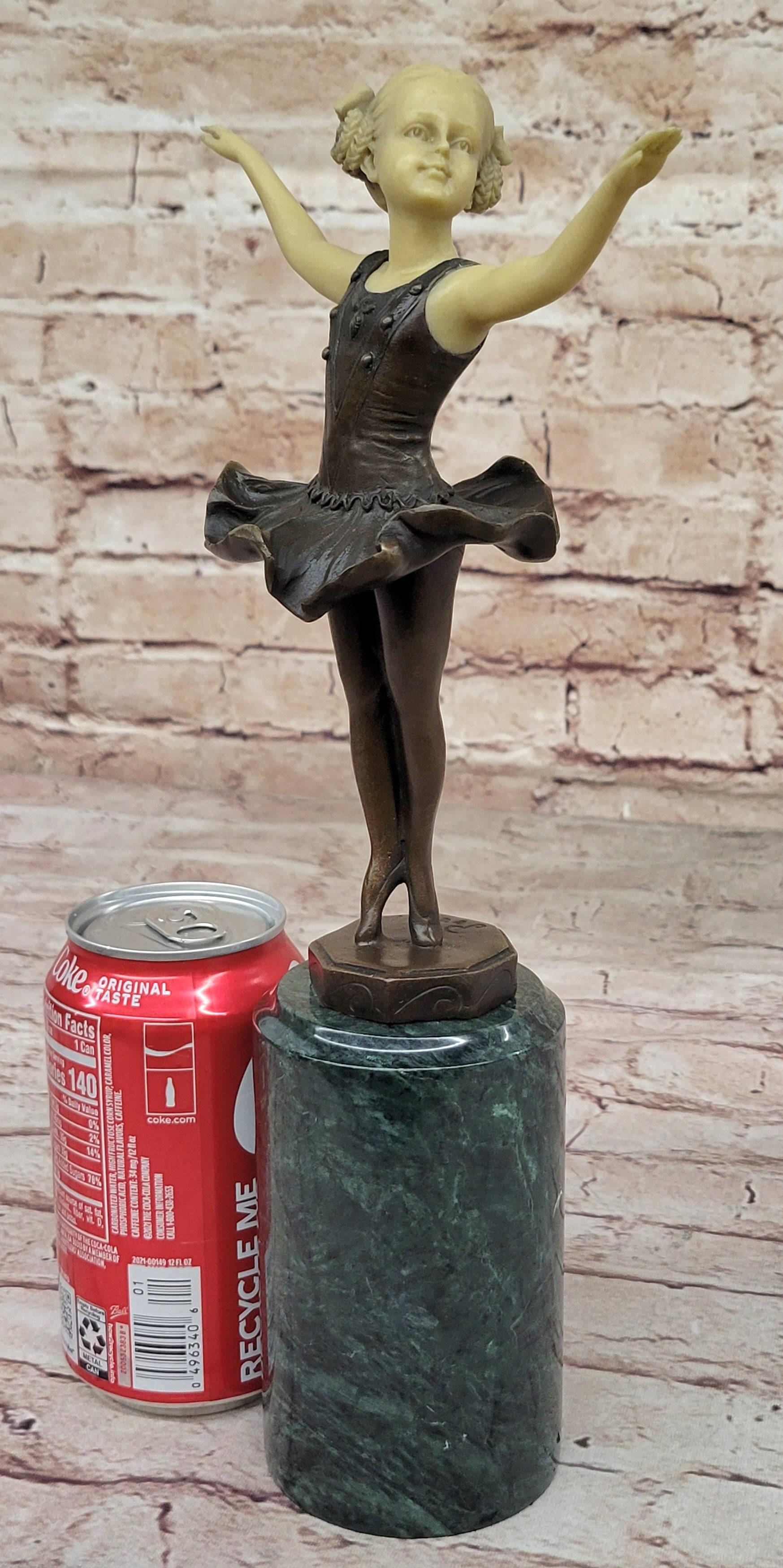 Signed Preiss Young Girl Ballerina Bronze Green Marble Sculpture Figurine Figure