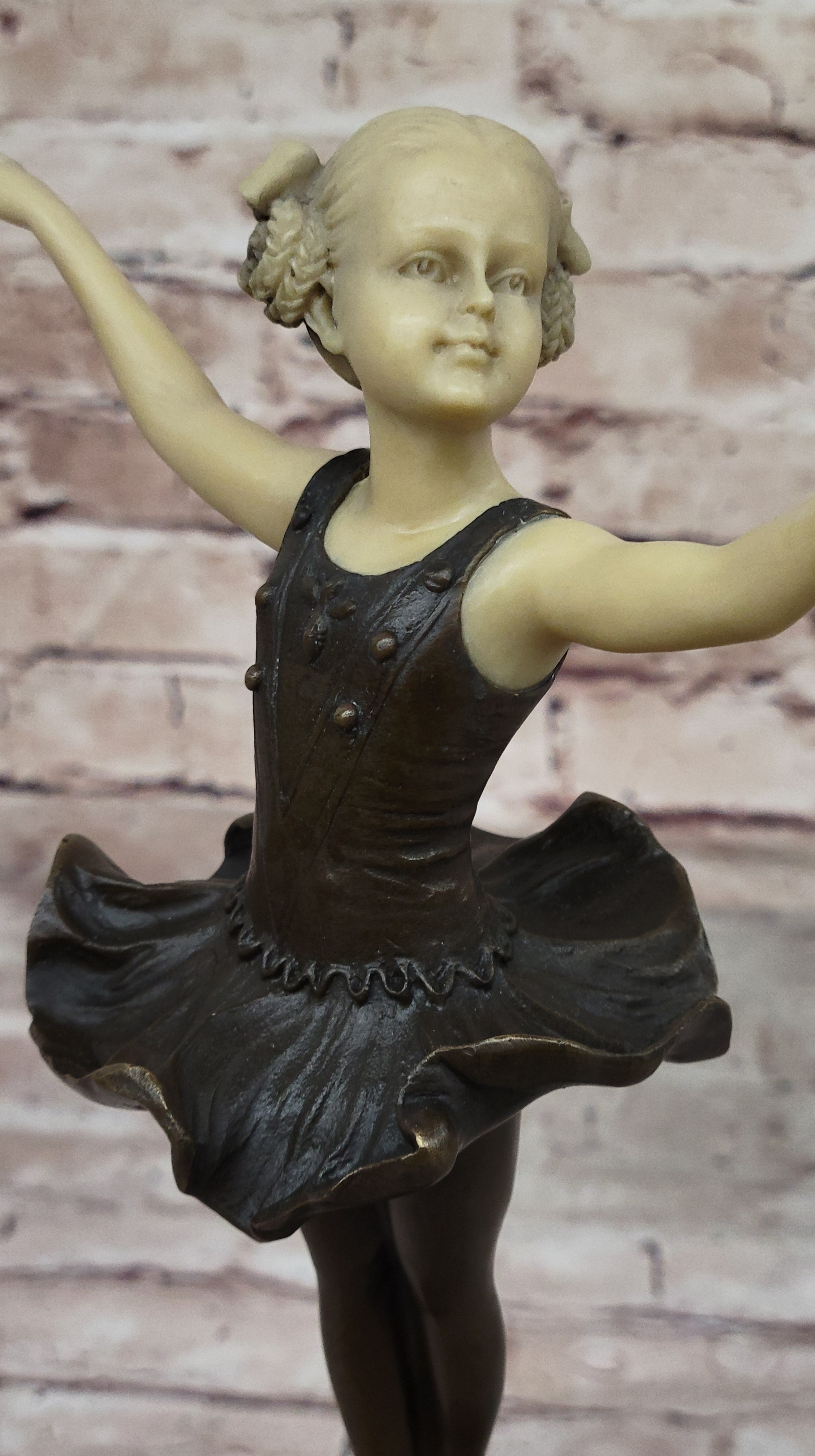 Signed Preiss Young Girl Ballerina Bronze Green Marble Sculpture Figurine Figure