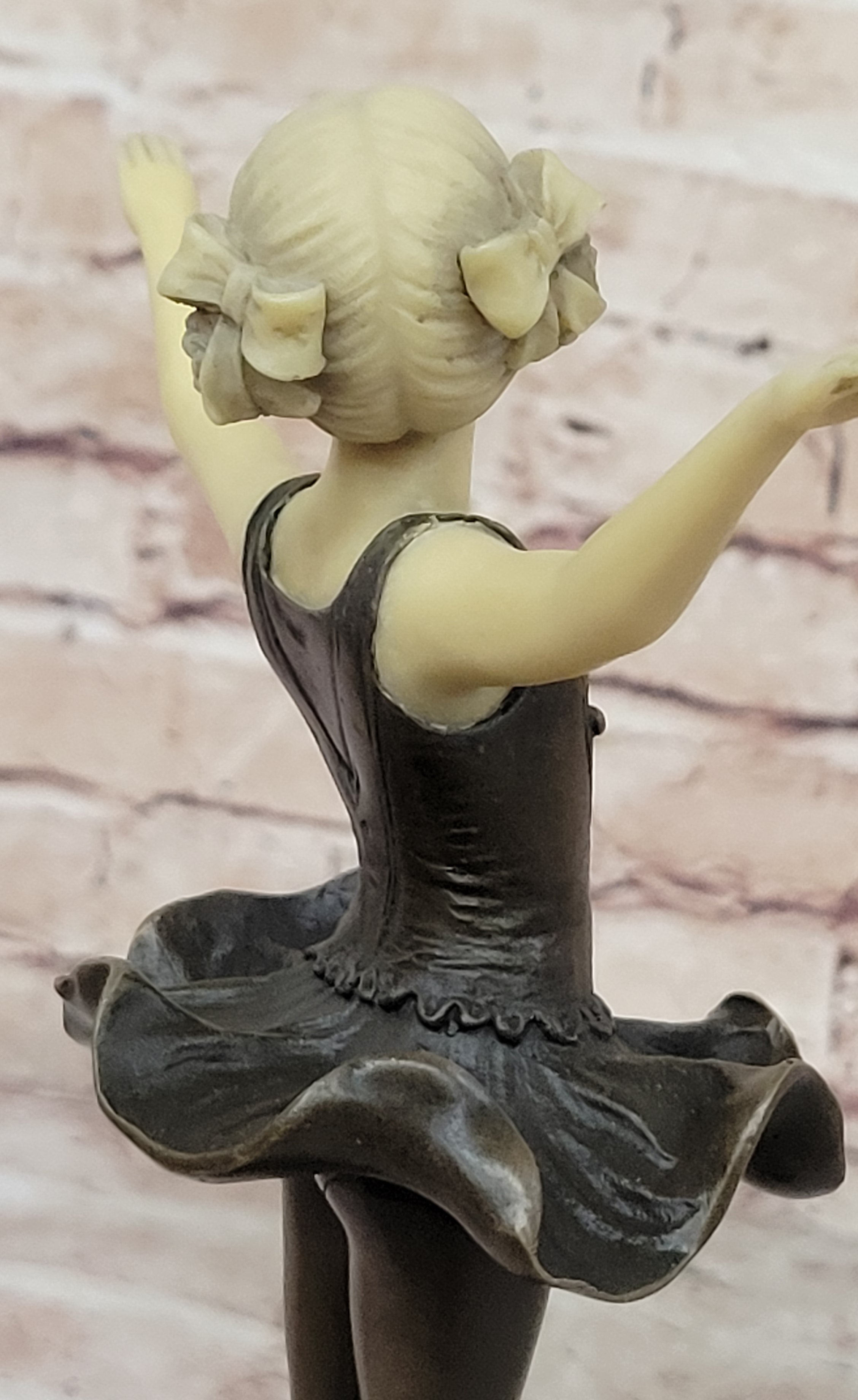 Signed Preiss Young Girl Ballerina Bronze Green Marble Sculpture Figurine Figure