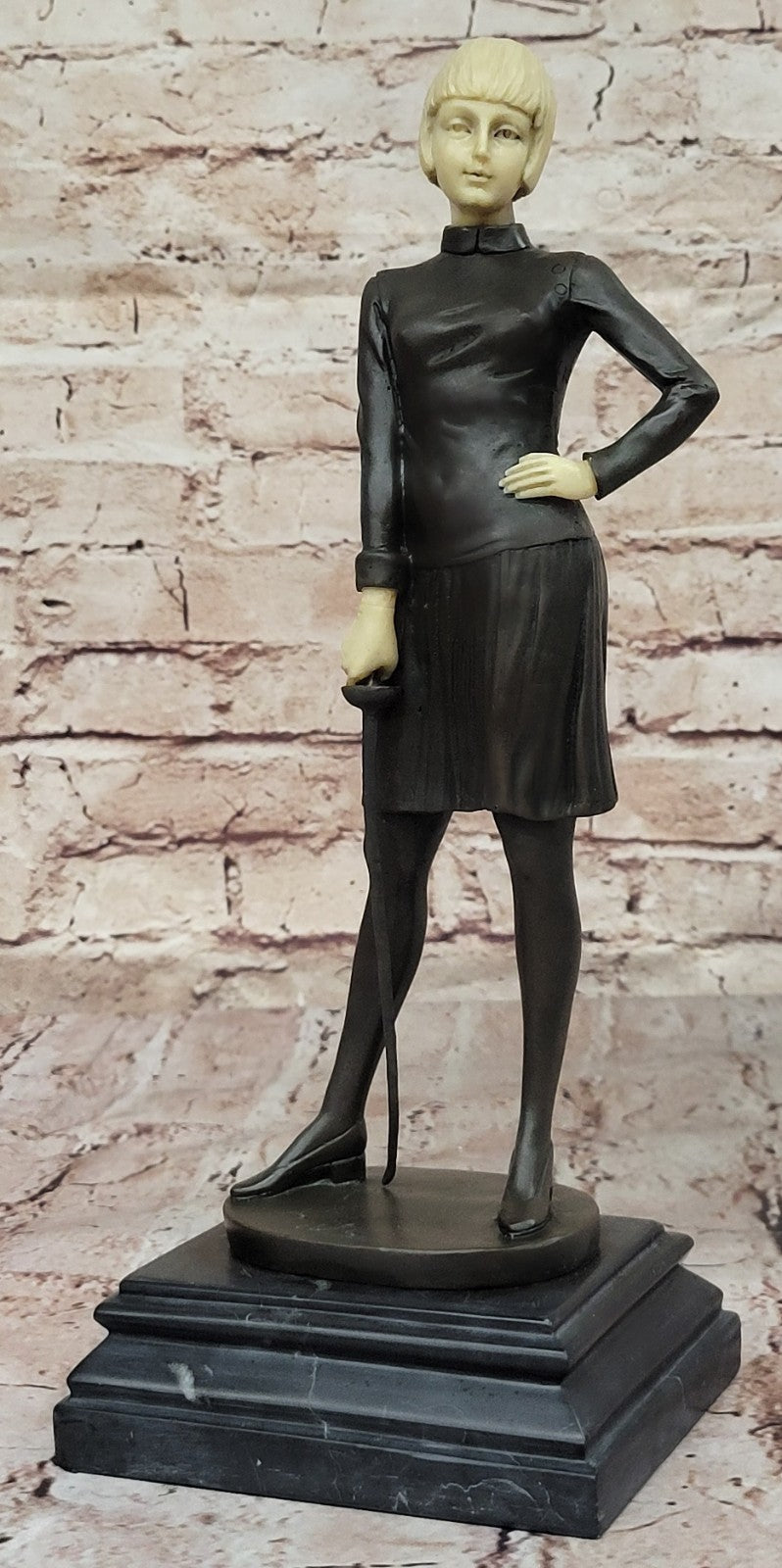 Art Nouveau Female Fencer Museum Quality Bronze Sculpture by Preiss Decor Figure