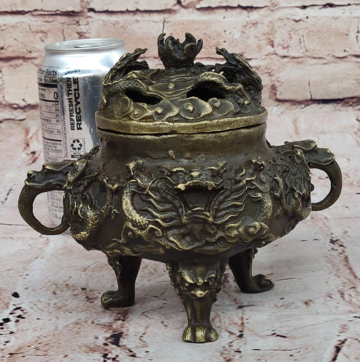 Handcrafted bronze sculpture SALE Incense Dragon Gilded Favorites Folk China