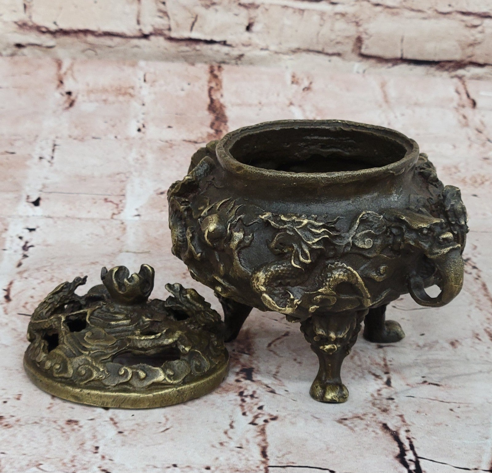 Handcrafted bronze sculpture SALE Incense Dragon Gilded Favorites Folk China