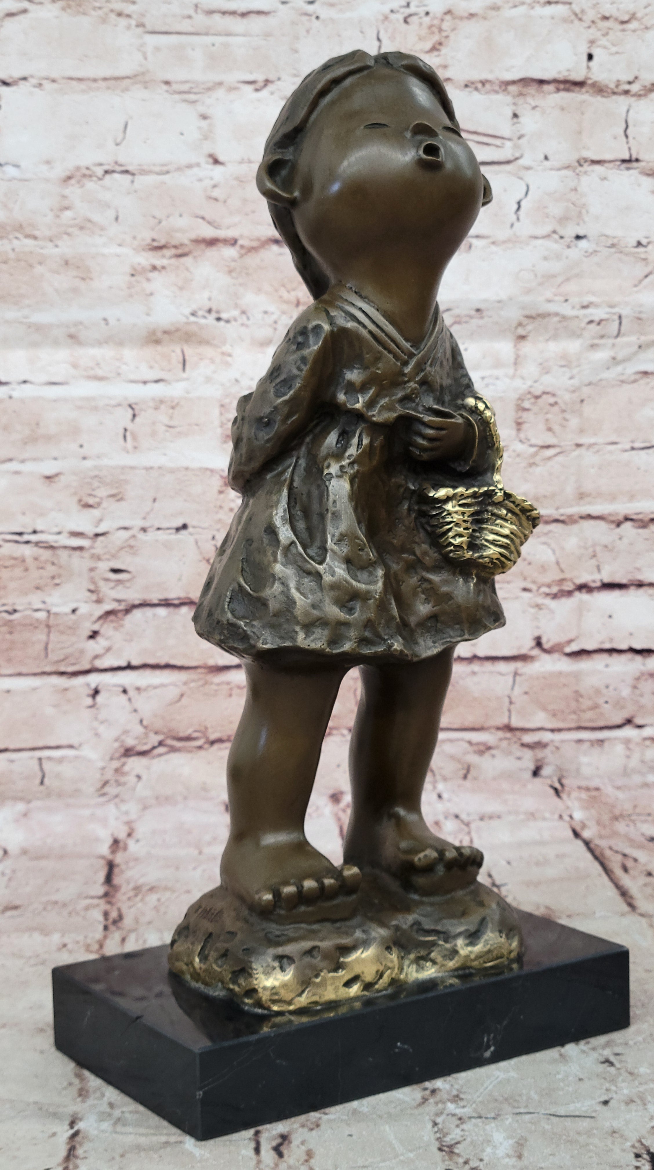 Milo`s Bronze Chinese Girl Holding Basket Art Sculpture Figurine Gift