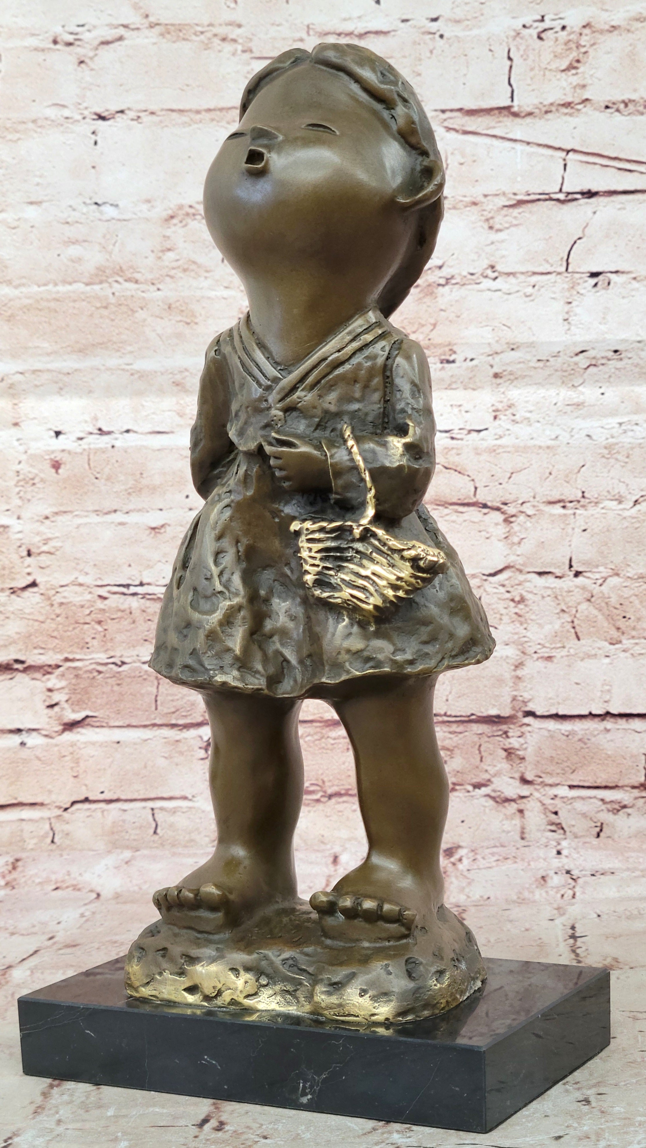 Milo`s Bronze Chinese Girl Holding Basket Art Sculpture Figurine Gift