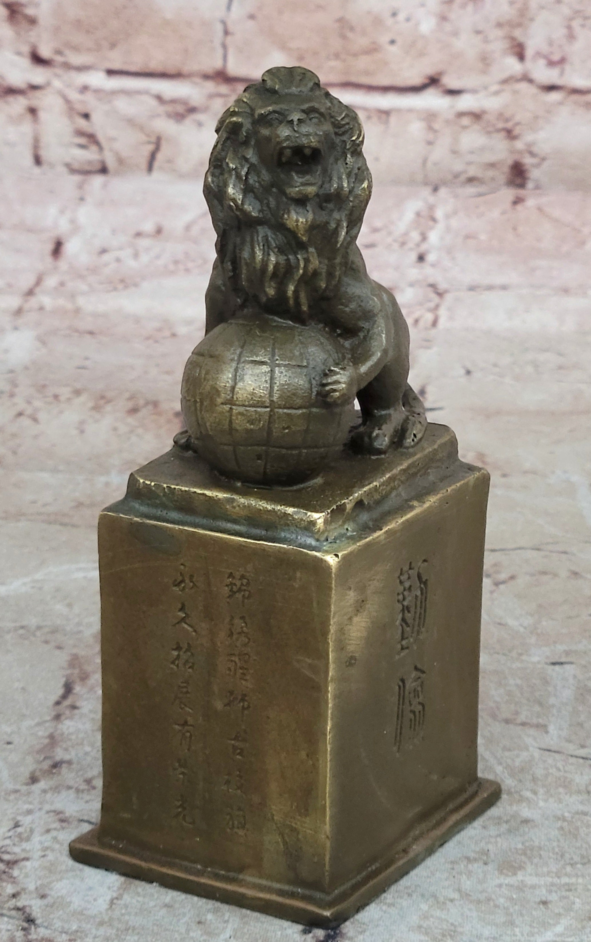 Handcrafted bronze sculpture SALE Marble Ball On Lion Casting