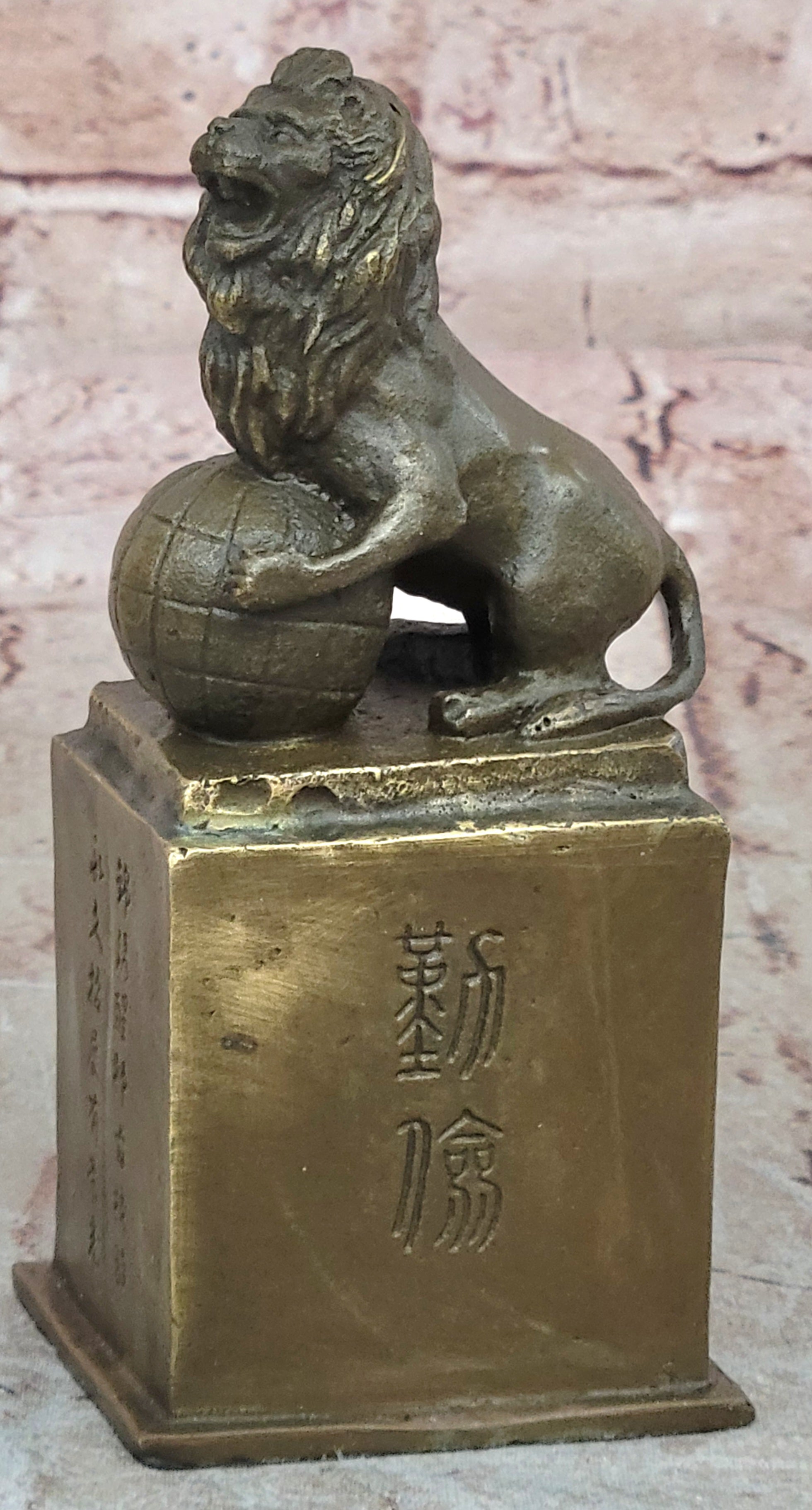 Handcrafted bronze sculpture SALE Marble Ball On Lion Casting