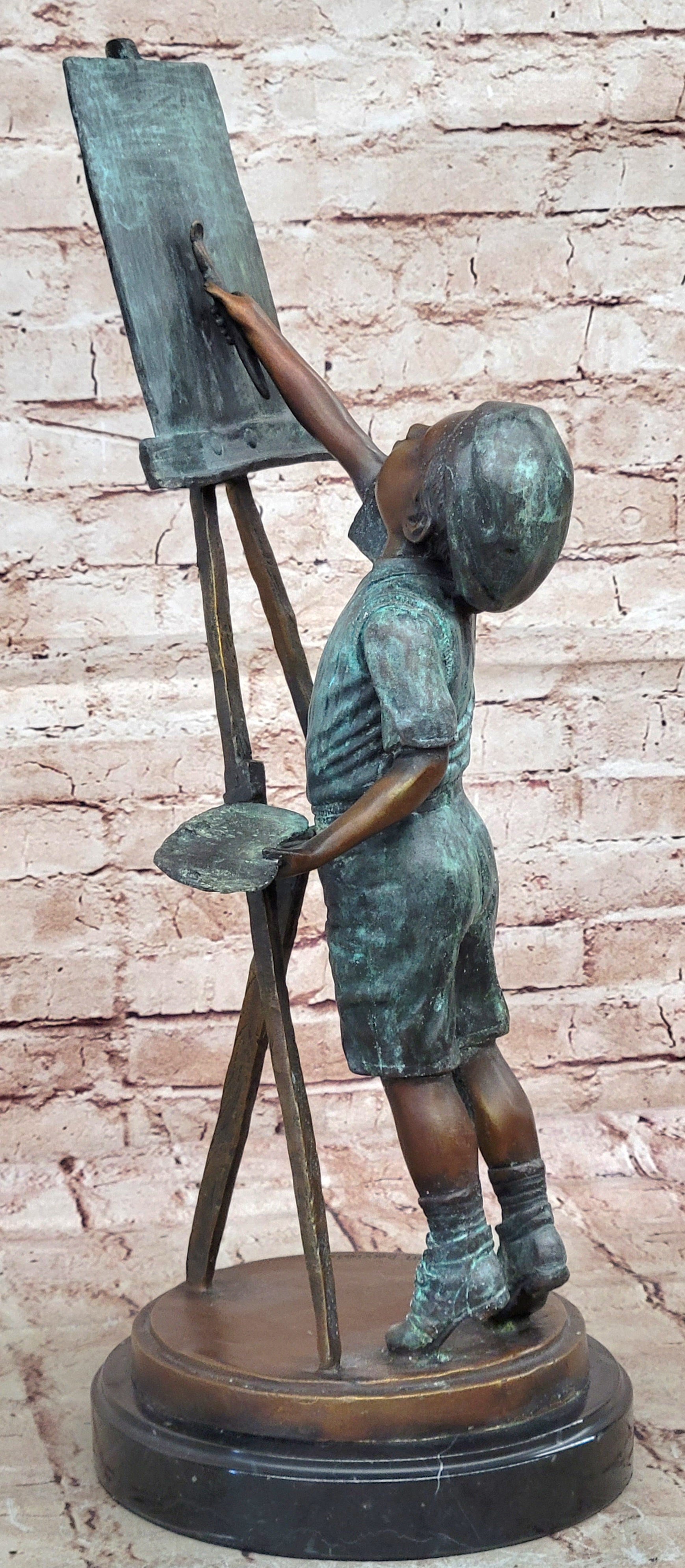 Rare Vintage Jim Davidson Bronze Sculpture Young Artist Painting Figurine