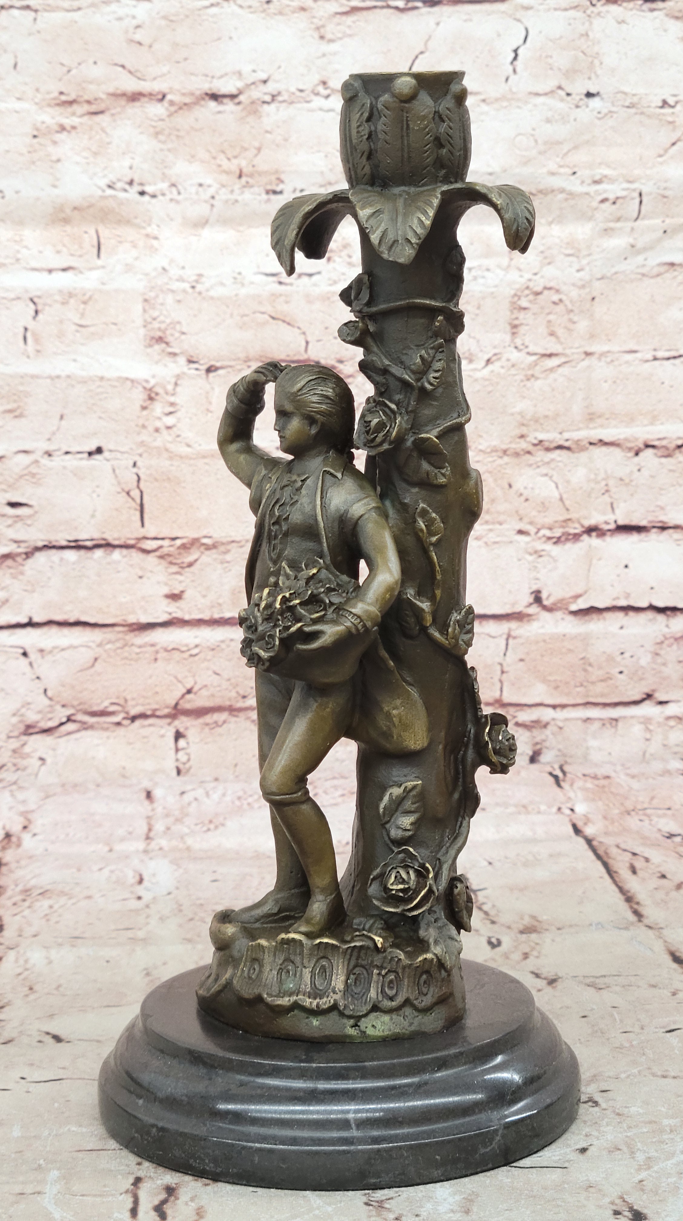 Collectible Evan Stone Bronze Candle Holder Statue Artwork Figurine Figure Hot Cast Decor