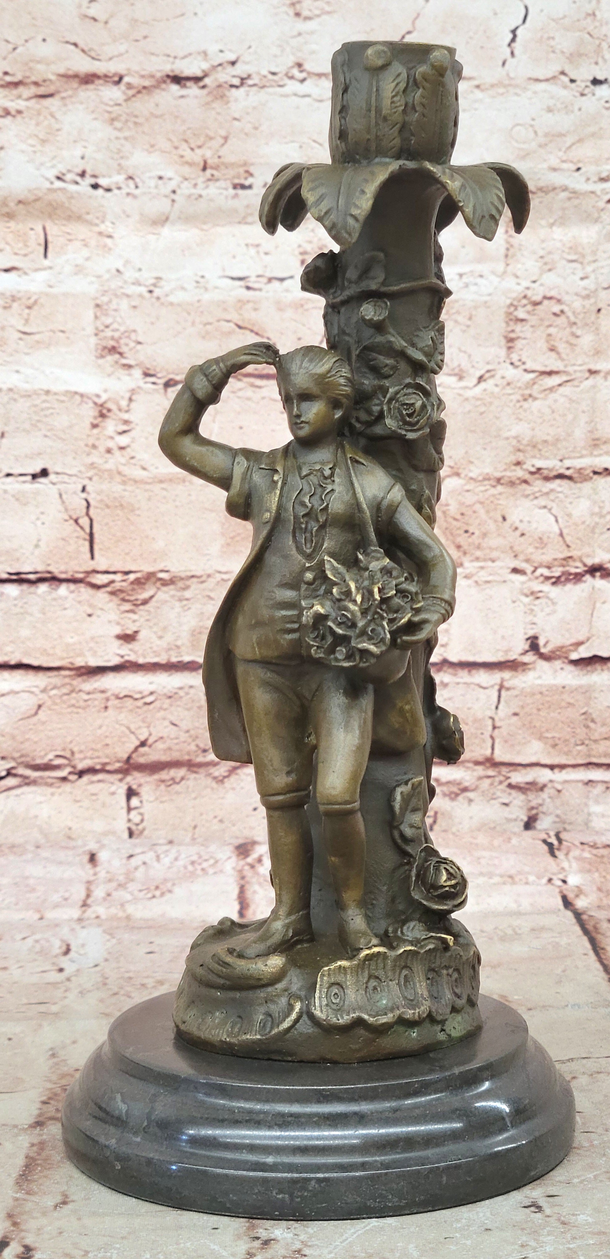 Collectible Evan Stone Bronze Candle Holder Statue Artwork Figurine Figure Hot Cast Decor