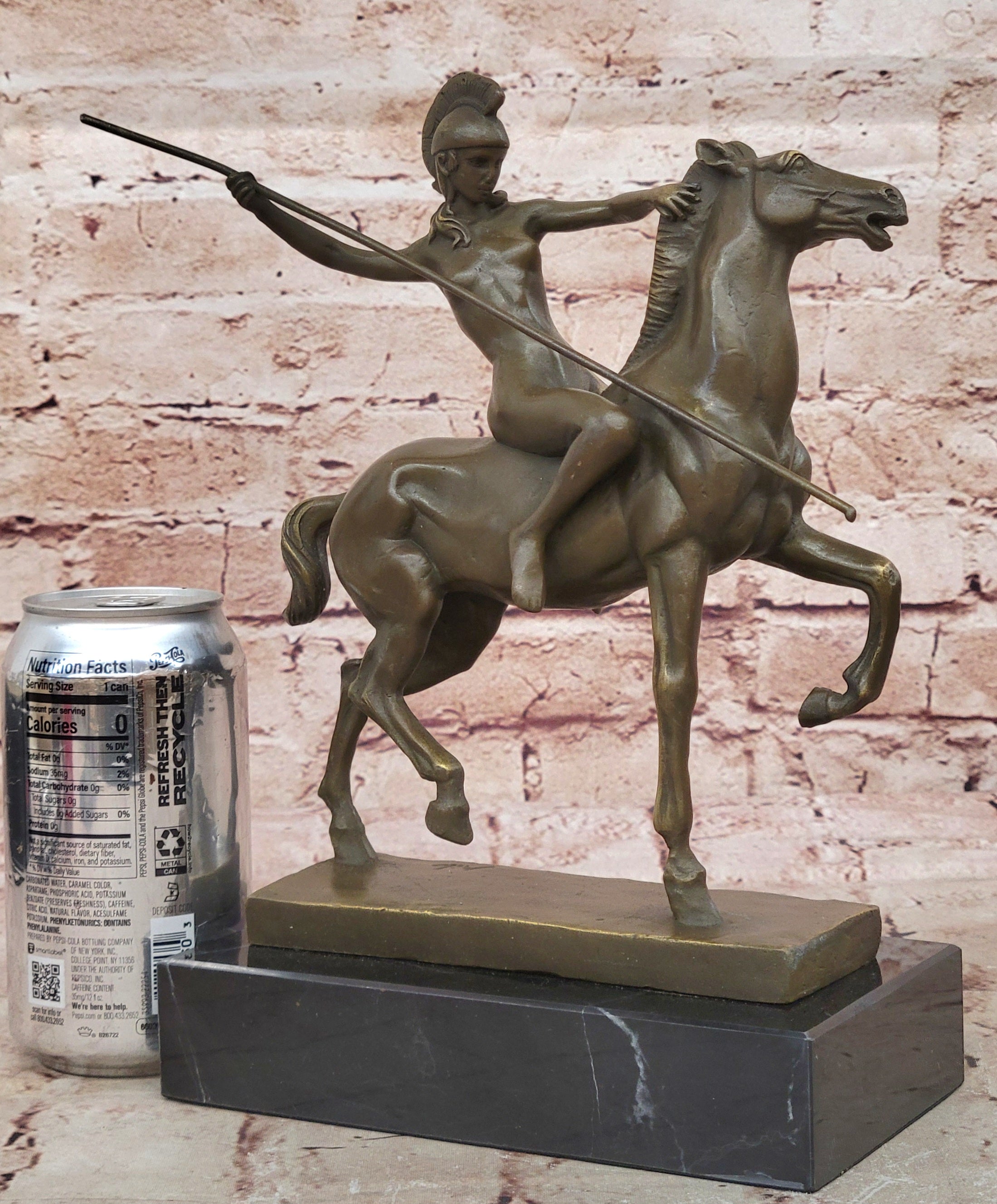 Genuine Bronze Greek Female Amazon A Spear Riding Horse Sculpture Figurine Deco