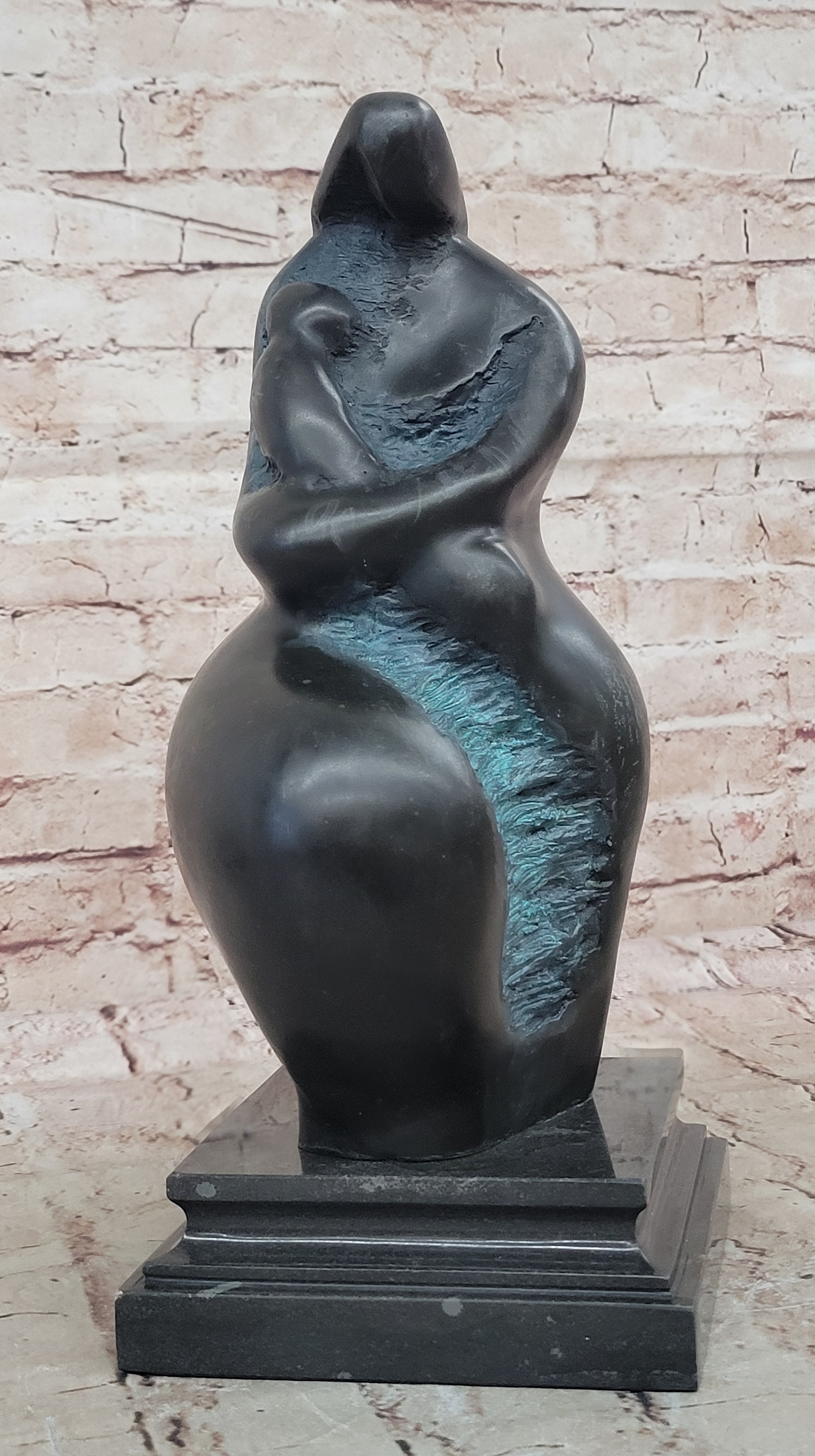 Botero`s Mother and Child Bronze Figure - Collectible Green Patina Artwork