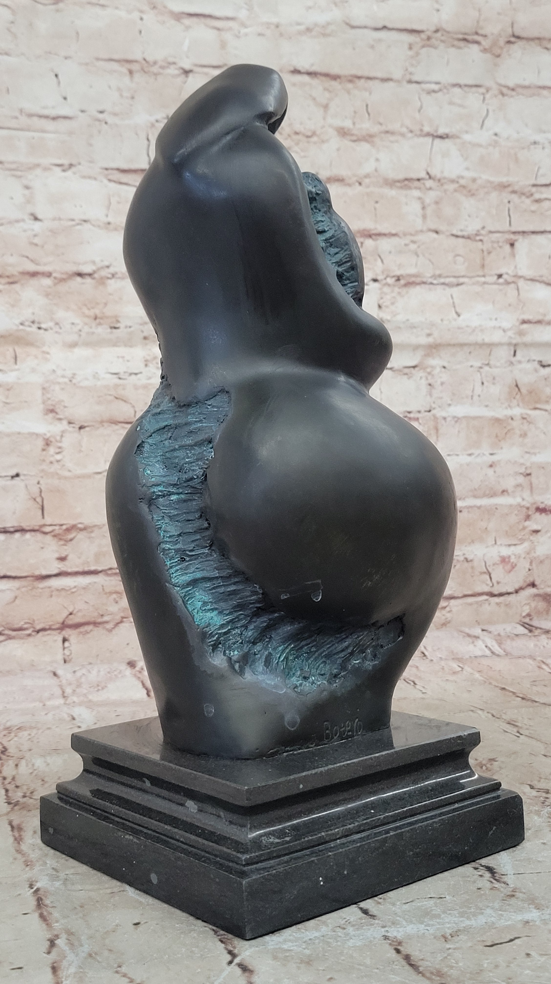 Botero`s Mother and Child Bronze Figure - Collectible Green Patina Artwork