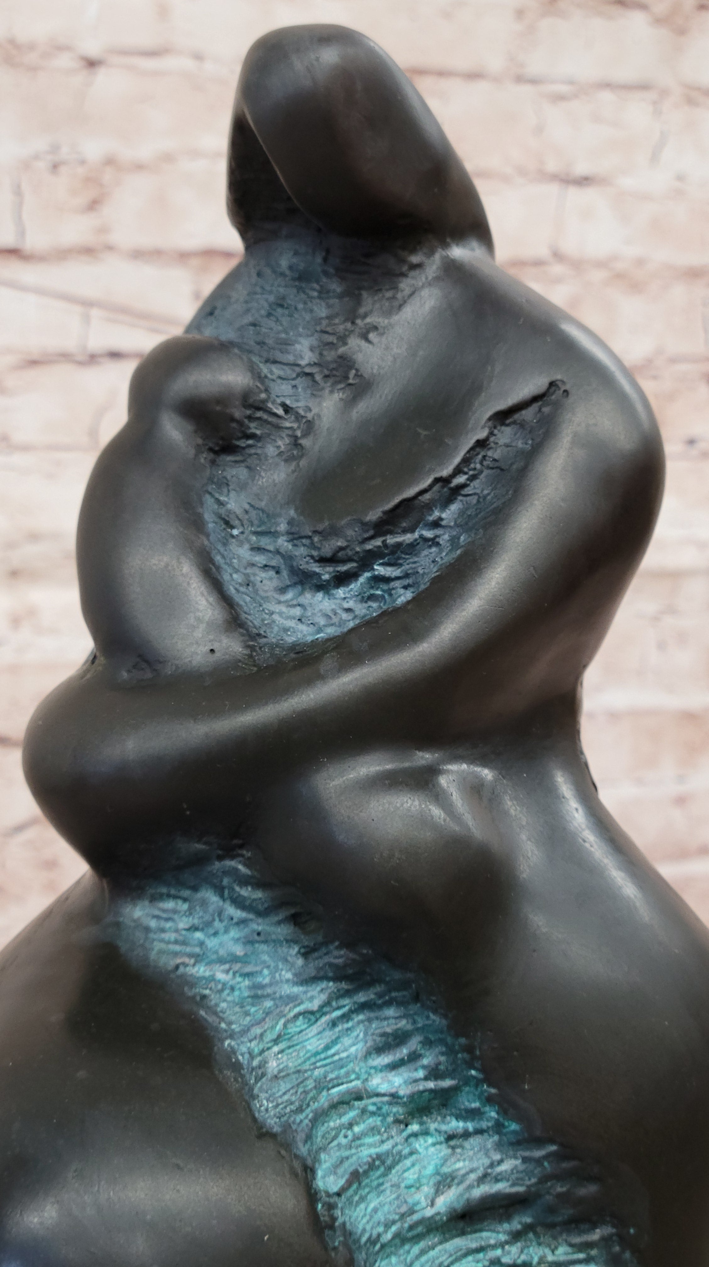 Botero`s Mother and Child Bronze Figure - Collectible Green Patina Artwork