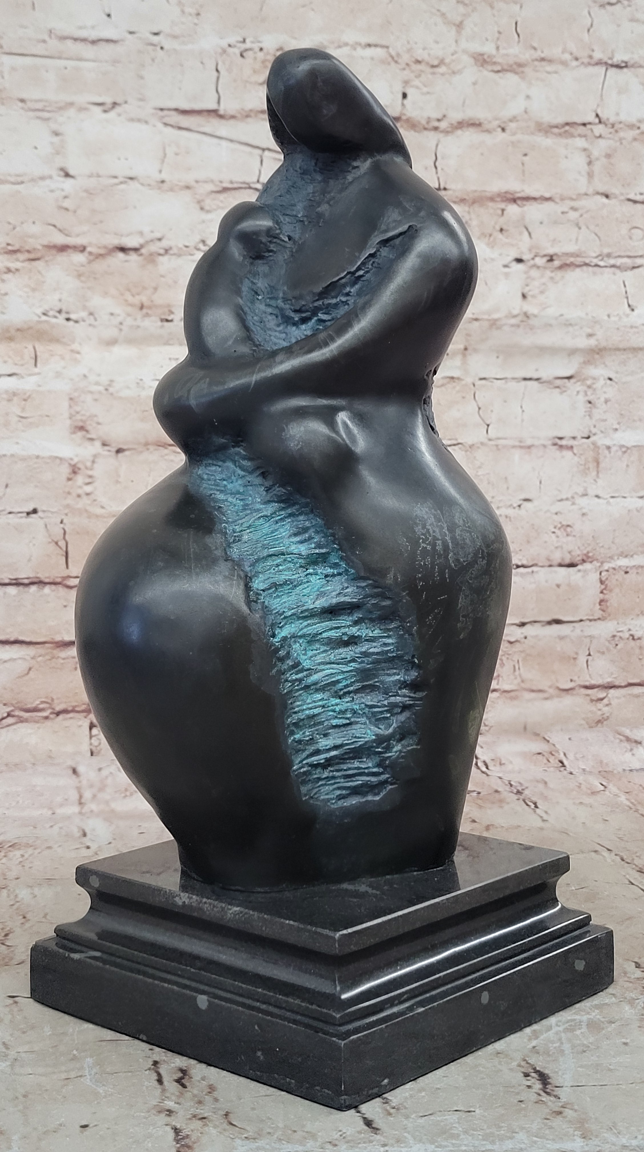 Botero`s Mother and Child Bronze Figure - Collectible Green Patina Artwork