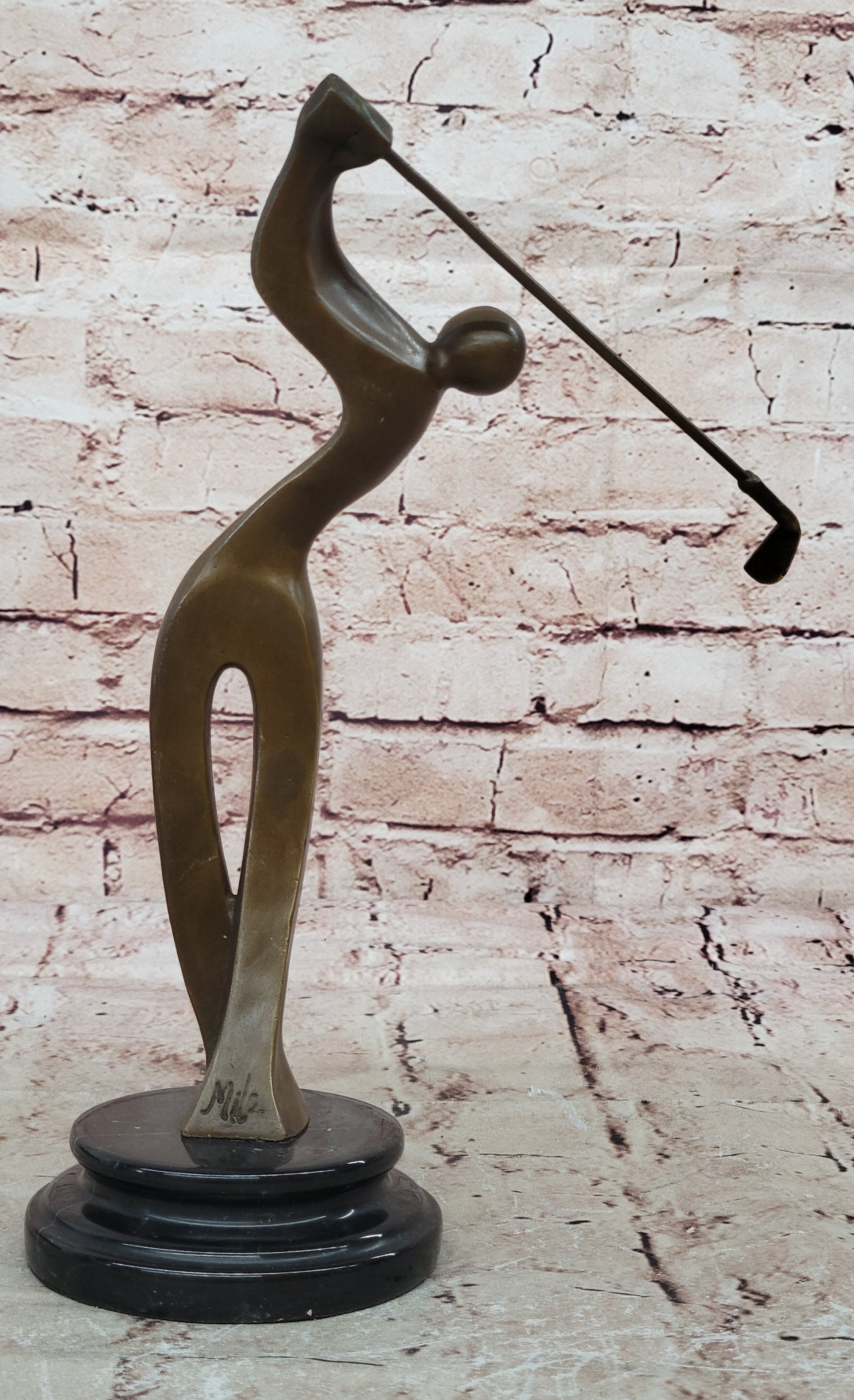 Unique Golfing Trophy Sculpture Signed Milo Abstract Golfer Artwork Decor