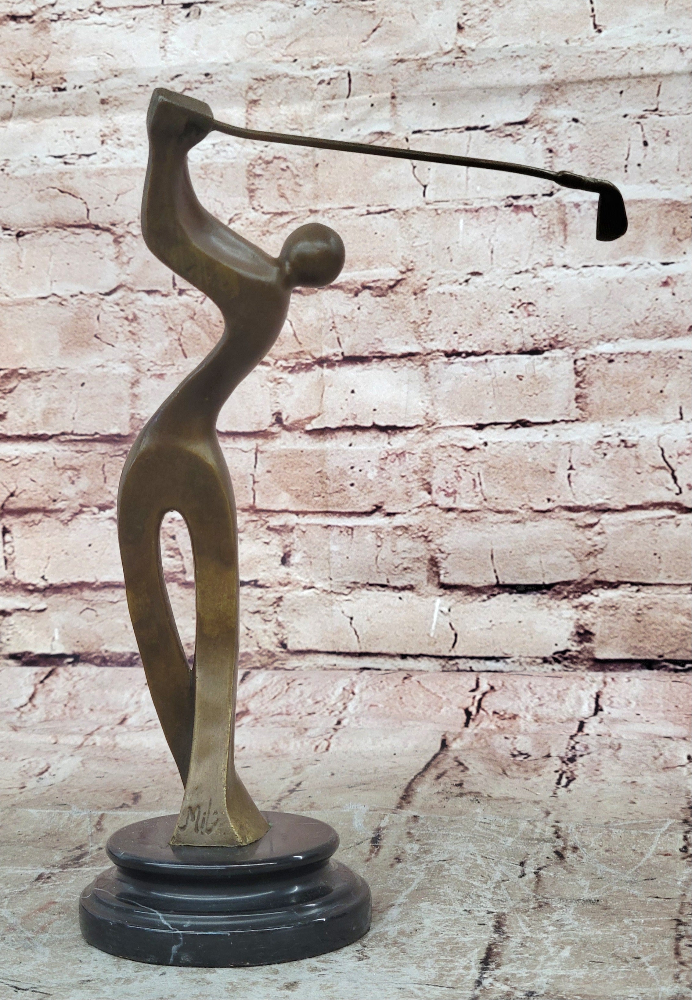Unique Golfing Trophy Sculpture Signed Milo Abstract Golfer Artwork Decor