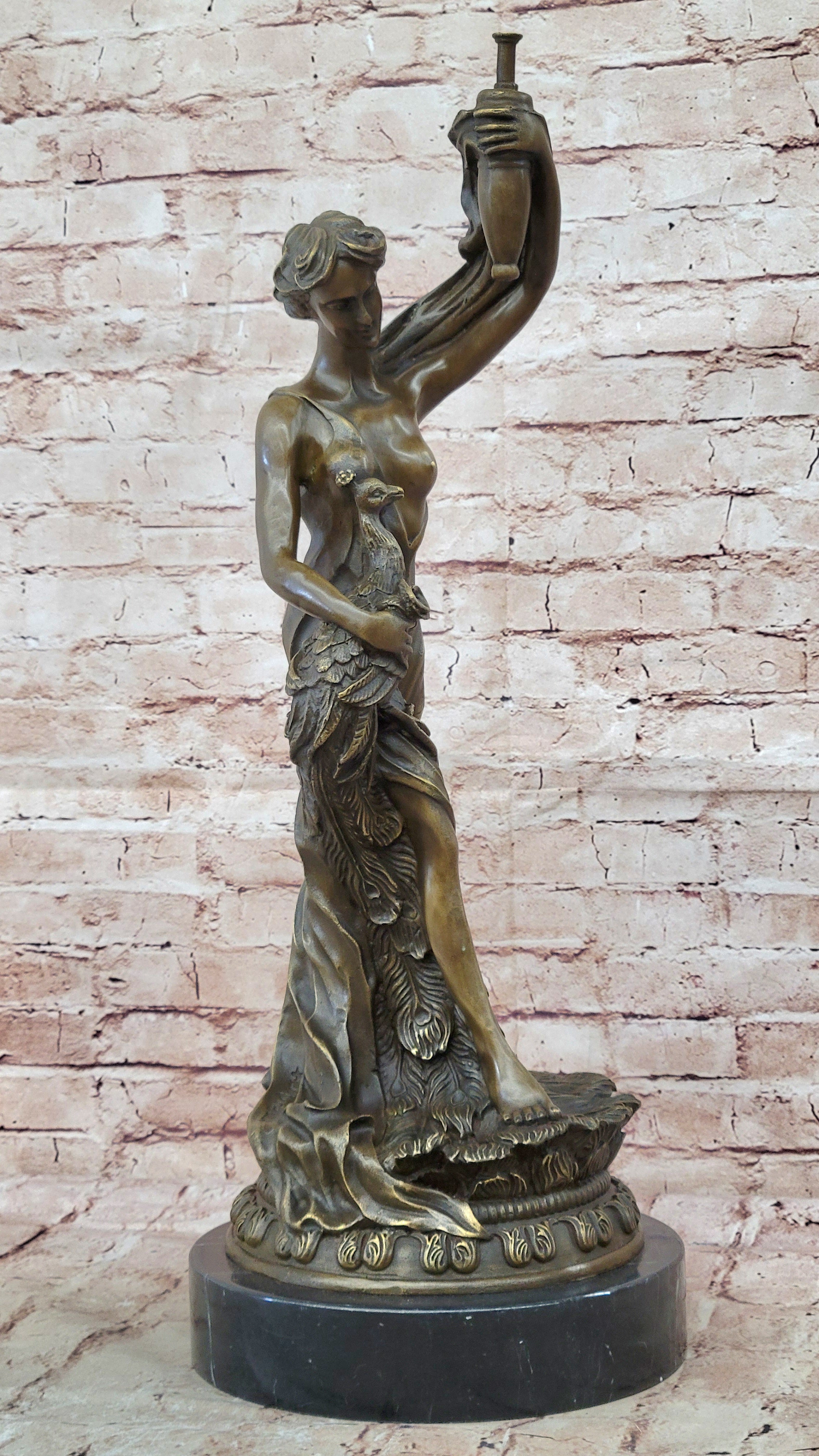 Lost Wax Method Peacock Holder Bronze Figurine Art Deco Home Decor