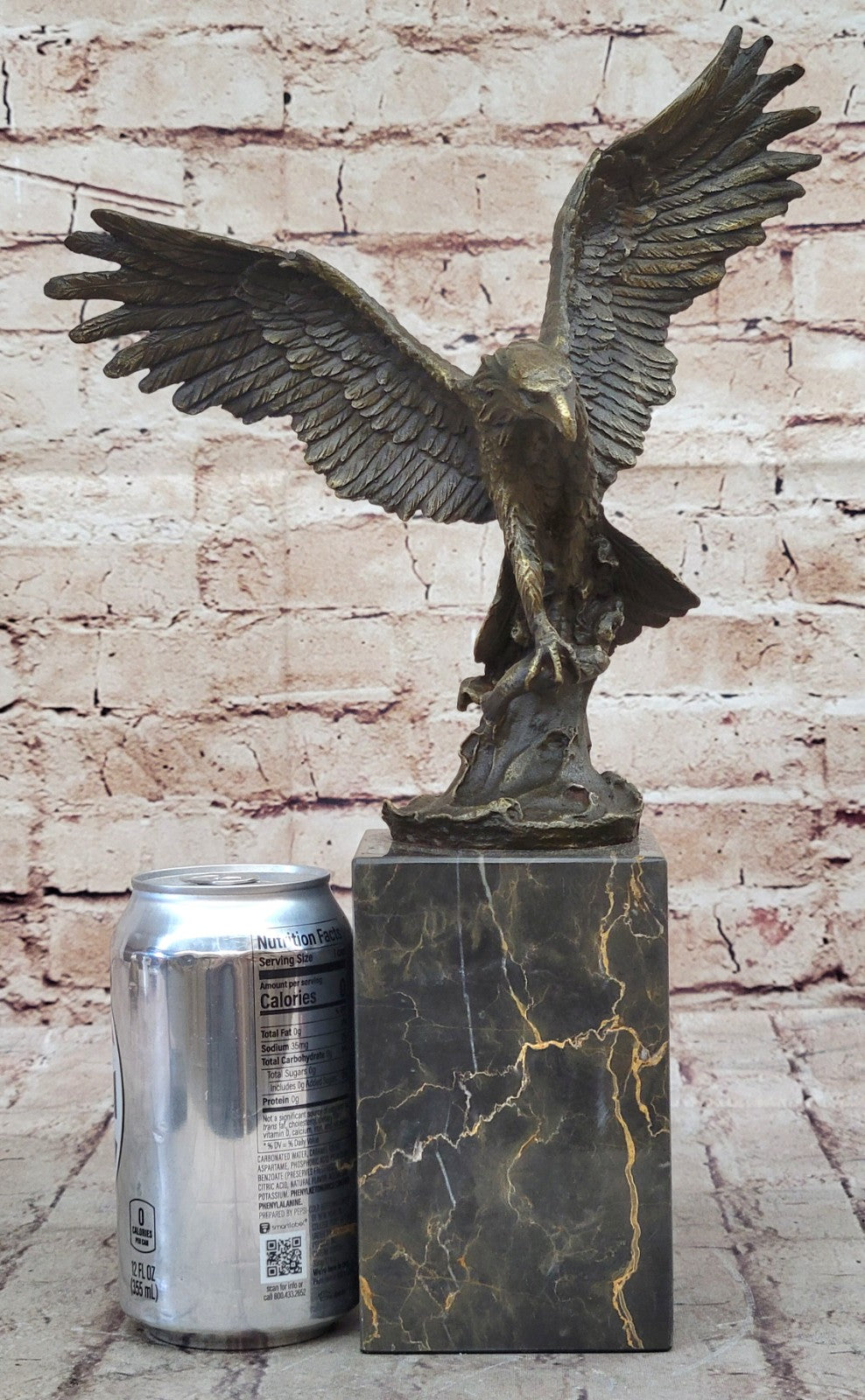 Flying Fishing Bald Eagle Military Art American Patriotic Bronze Marble Statue