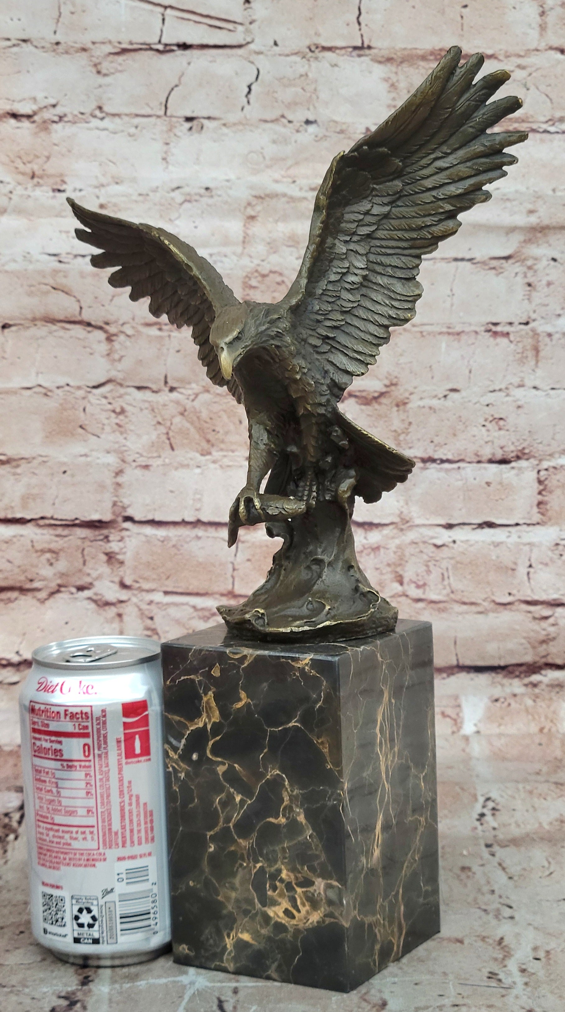 Flying Fishing Bald Eagle Military Art American Patriotic Bronze Marble Statue
