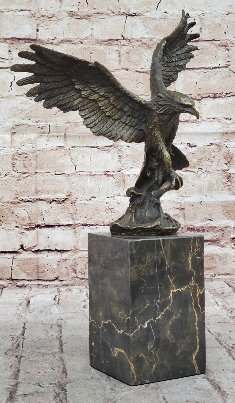 Flying Fishing Bald Eagle Military Art American Patriotic Bronze Marble Statue