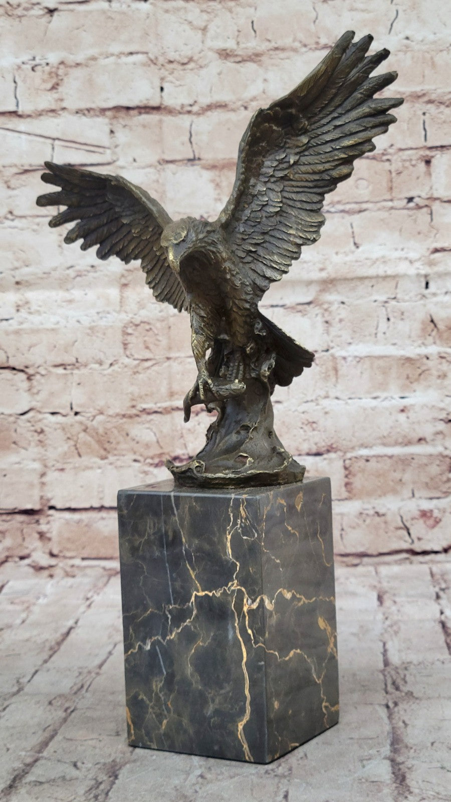 Flying Fishing Bald Eagle Military Art American Patriotic Bronze Marble Statue