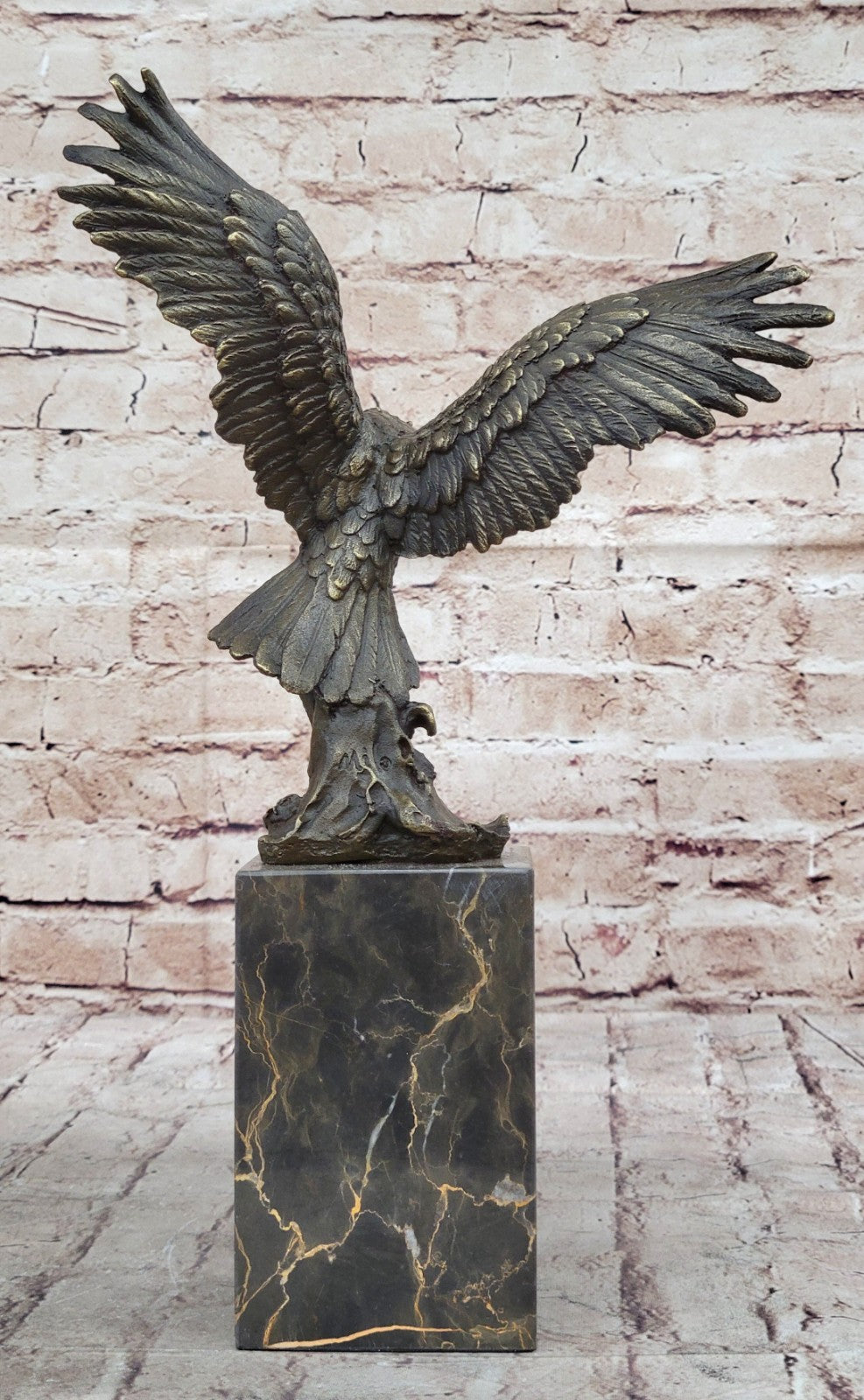 Flying Fishing Bald Eagle Military Art American Patriotic Bronze Marble Statue