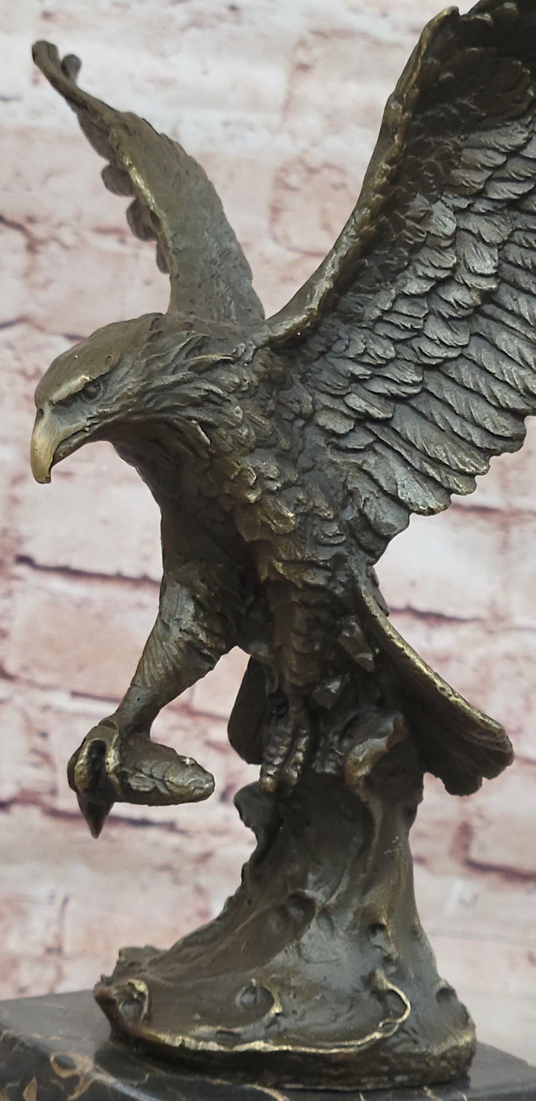 Flying Fishing Bald Eagle Military Art American Patriotic Bronze Marble Statue