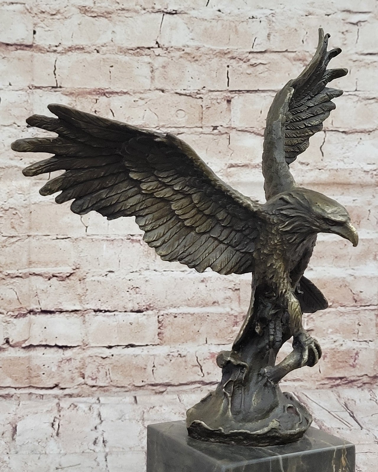 Flying Fishing Bald Eagle Military Art American Patriotic Bronze Marble Statue