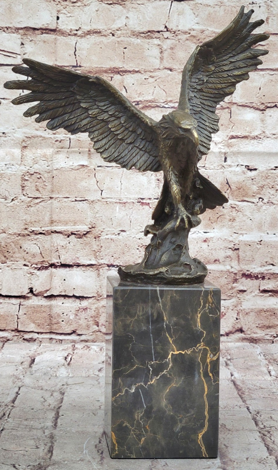 Flying Fishing Bald Eagle Military Art American Patriotic Bronze Marble Statue