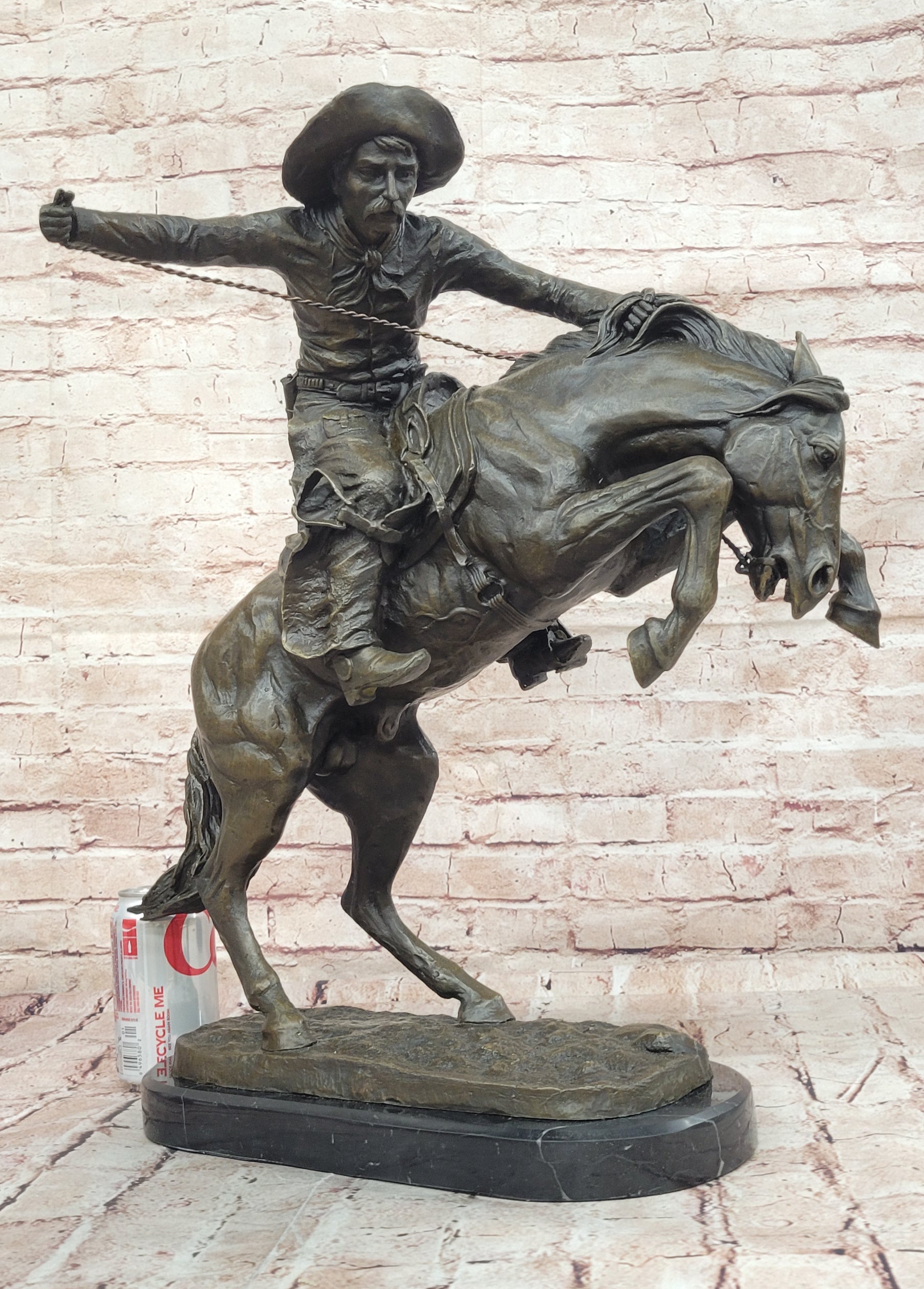 Bronco Buster Remington Western Cowboy Horse Rodeo Rider Bronze Marble Statue