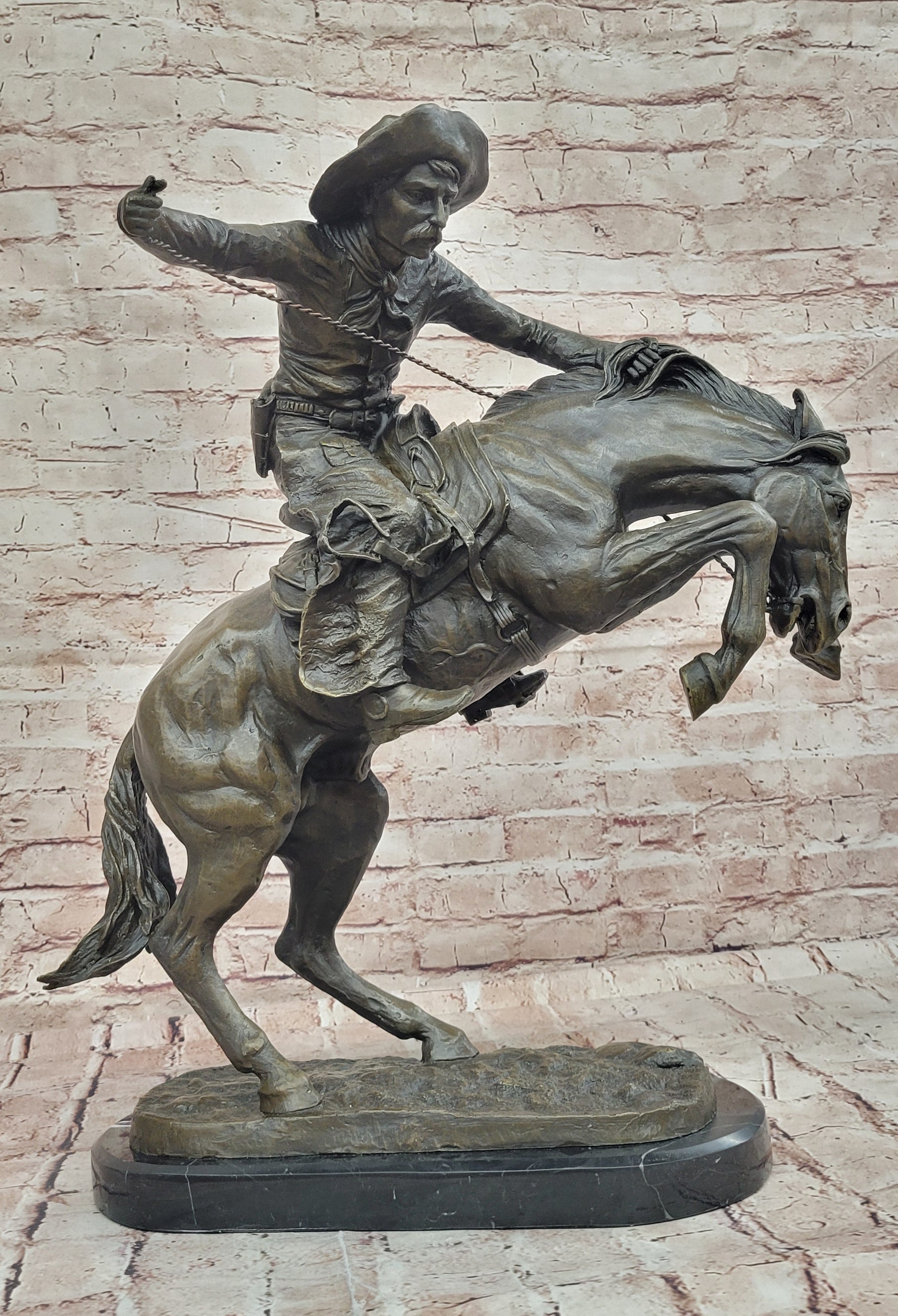 Bronco Buster Remington Western Cowboy Horse Rodeo Rider Bronze Marble Statue