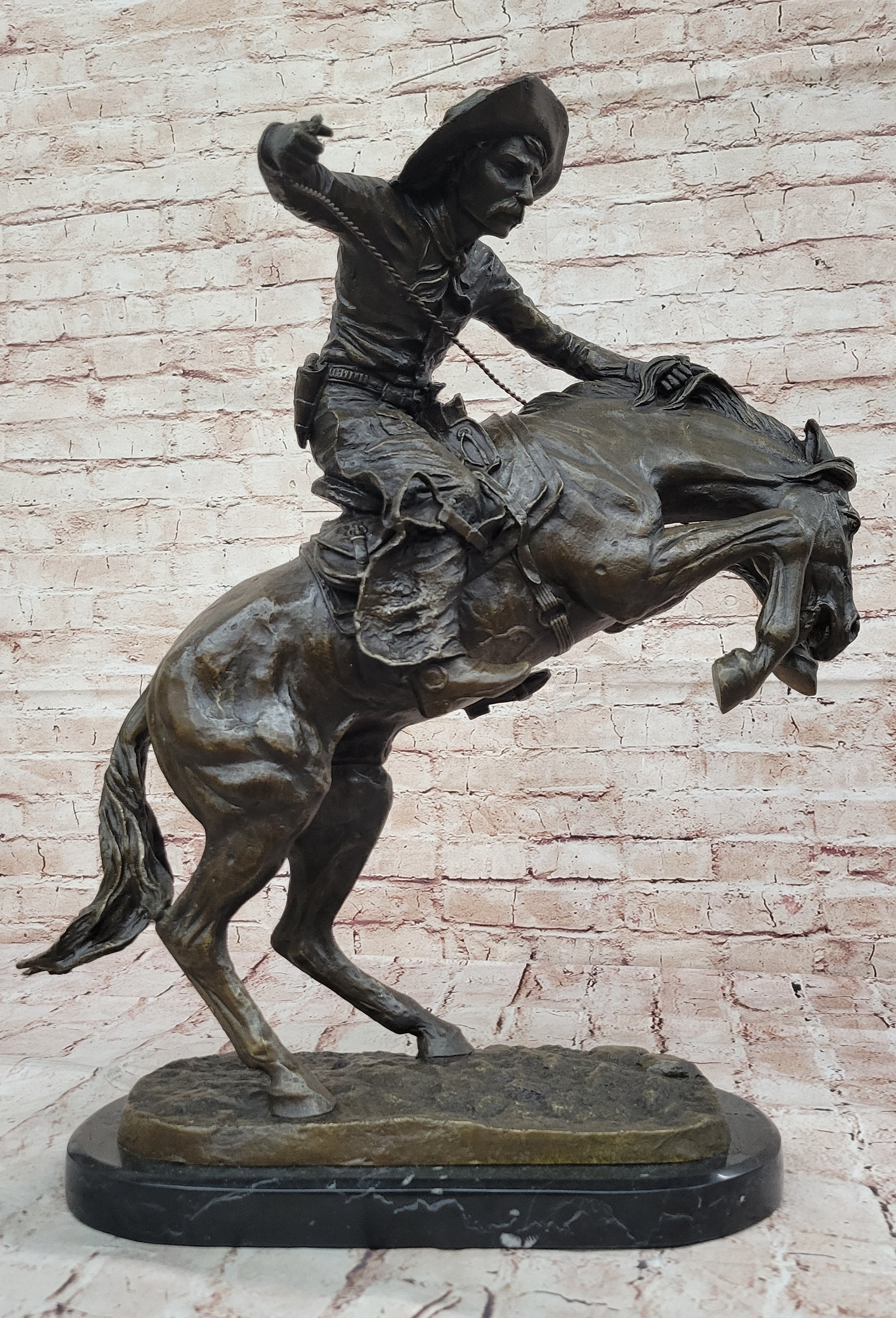 Bronco Buster Remington Western Cowboy Horse Rodeo Rider Bronze Marble Statue