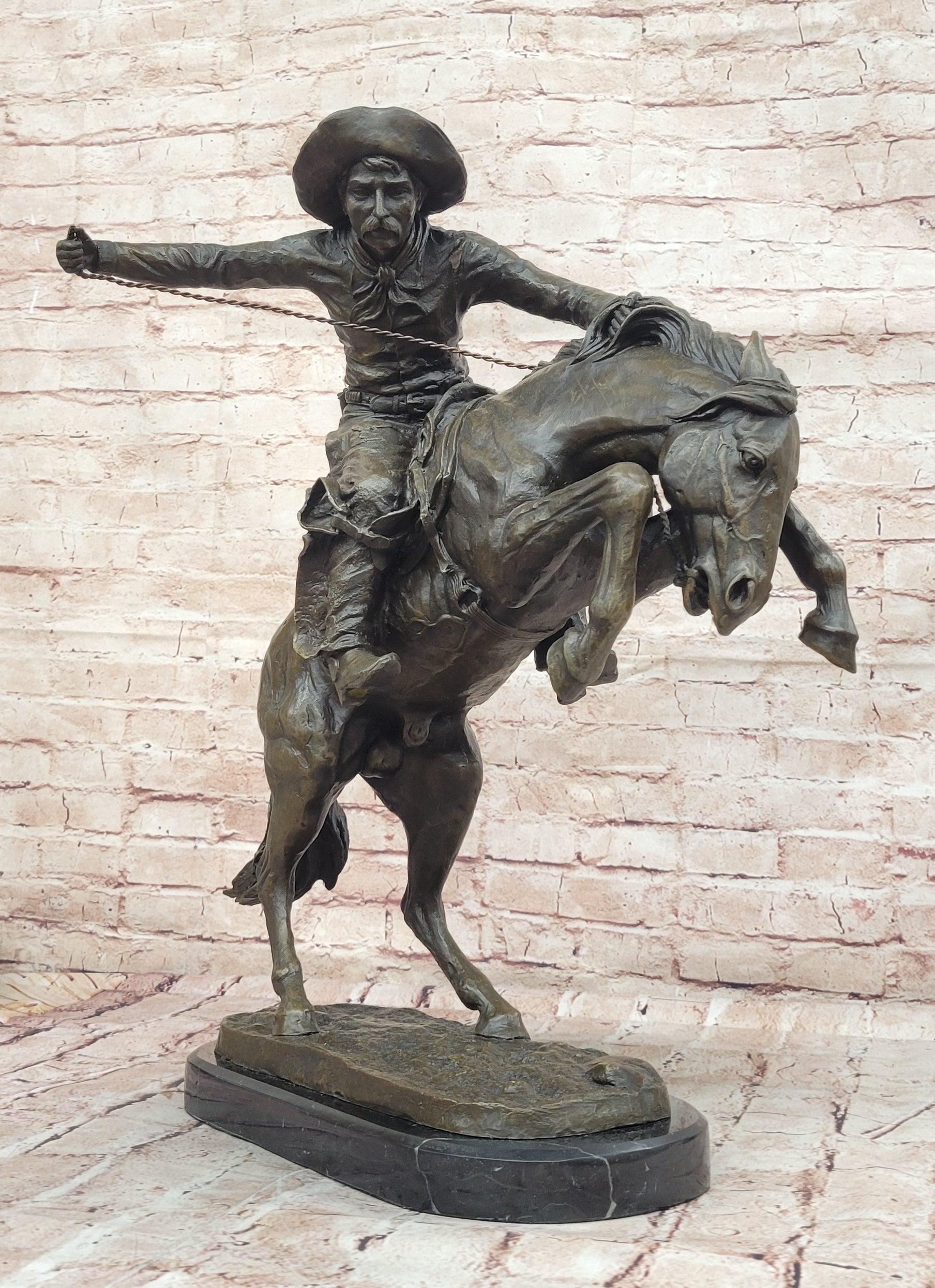 Bronco Buster Remington Western Cowboy Horse Rodeo Rider Bronze Marble Statue