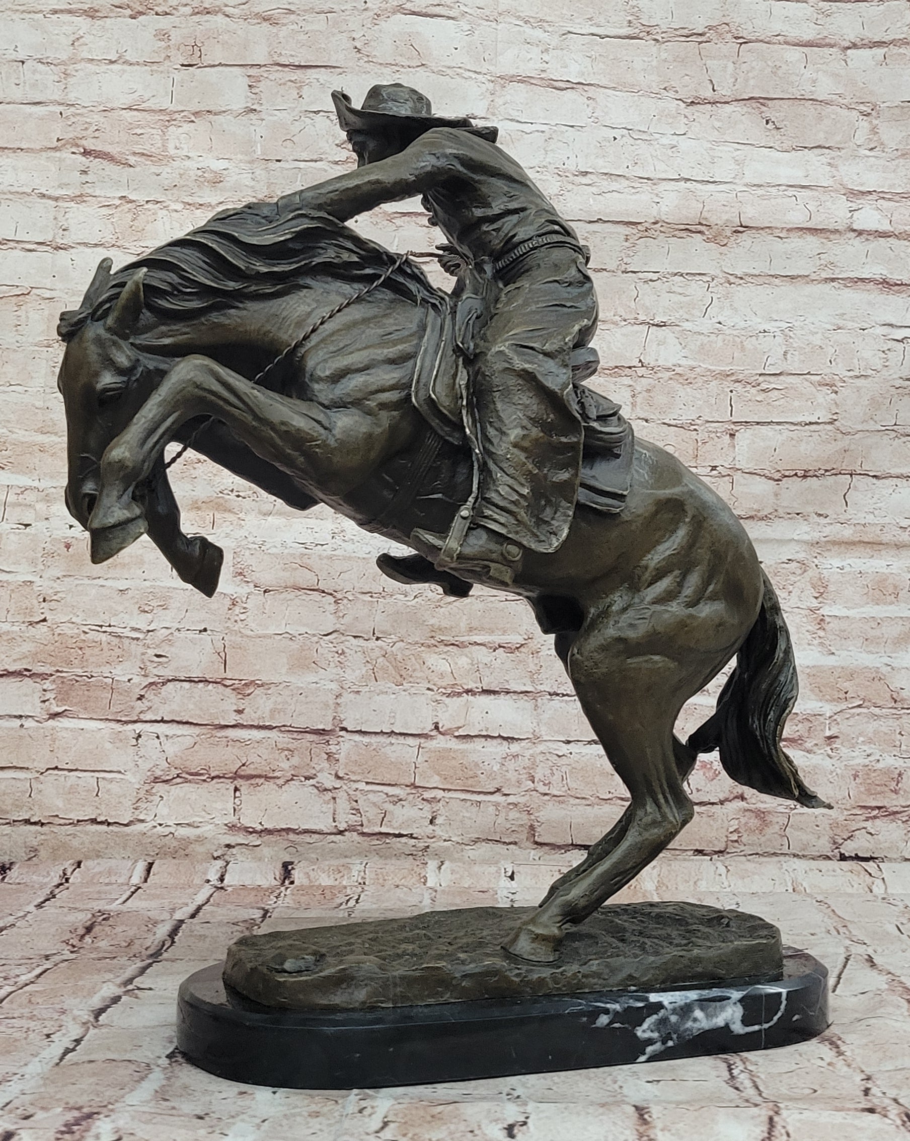Bronco Buster Remington Western Cowboy Horse Rodeo Rider Bronze Marble Statue