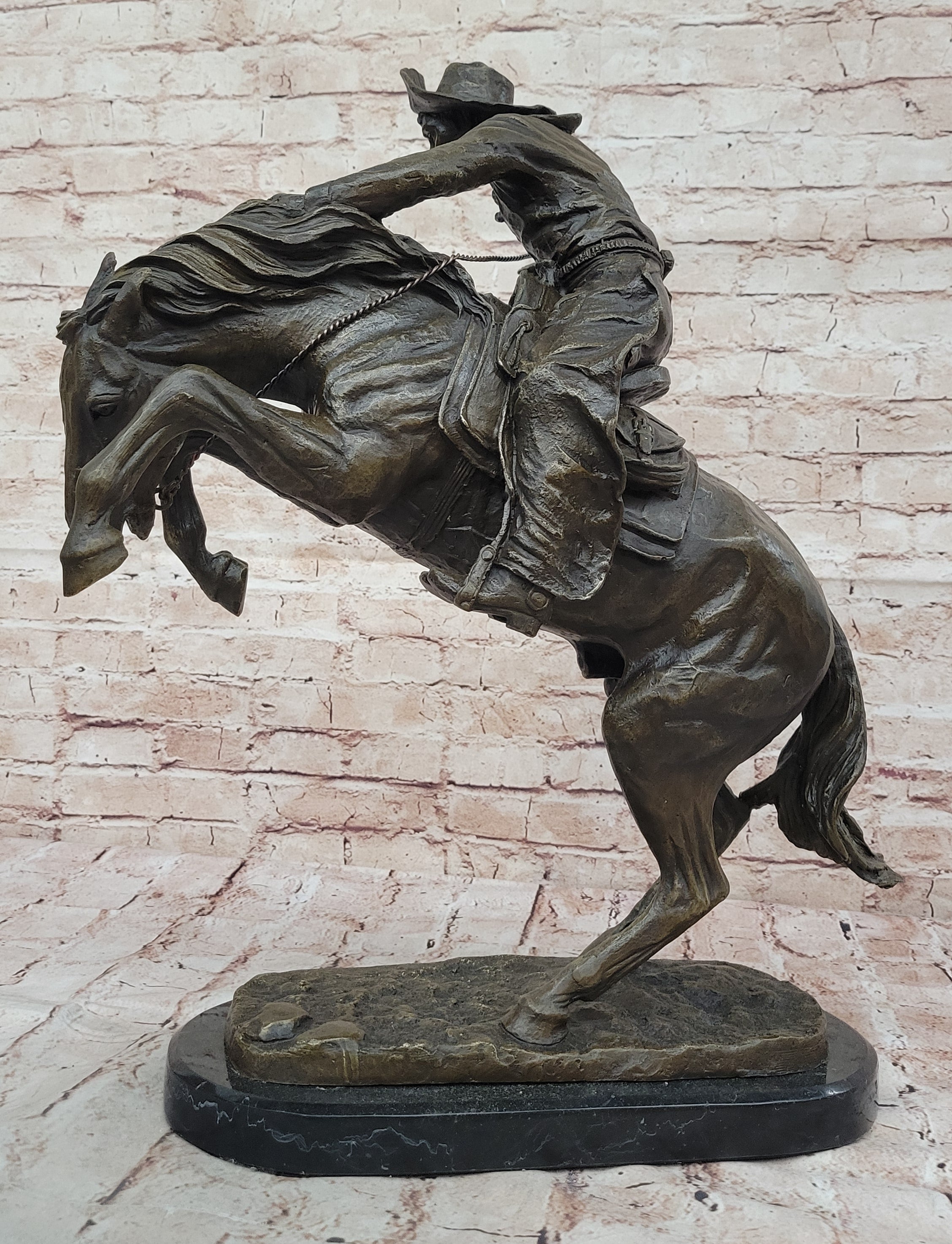Bronco Buster Remington Western Cowboy Horse Rodeo Rider Bronze Marble Statue