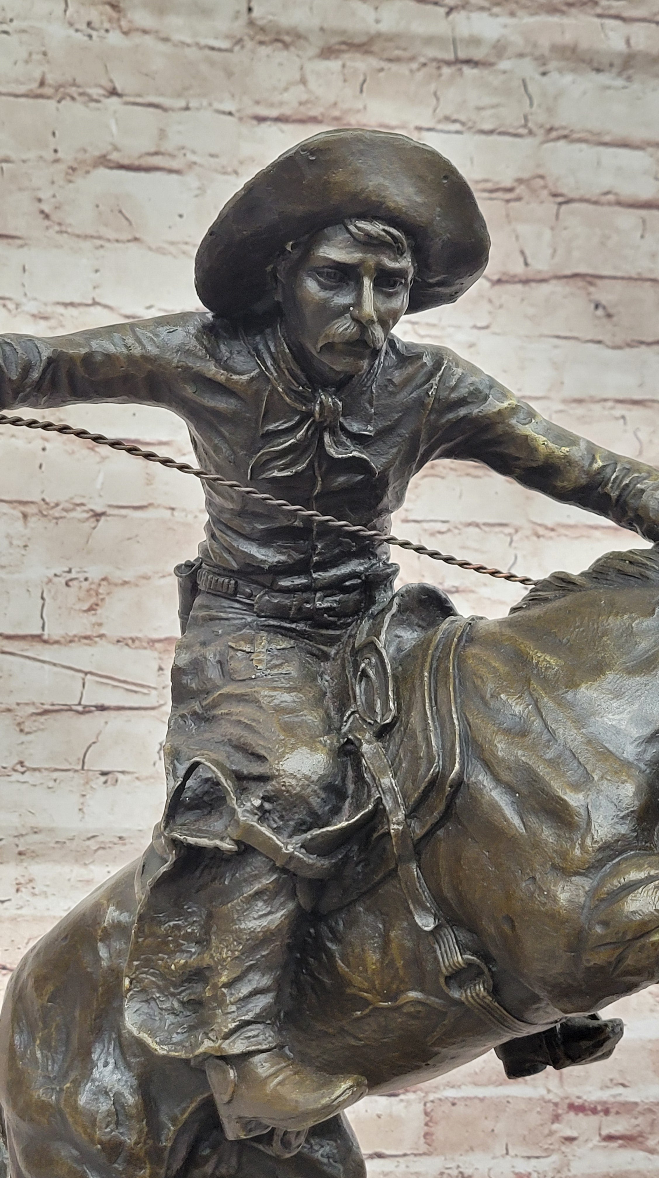 Bronco Buster Remington Western Cowboy Horse Rodeo Rider Bronze Marble Statue