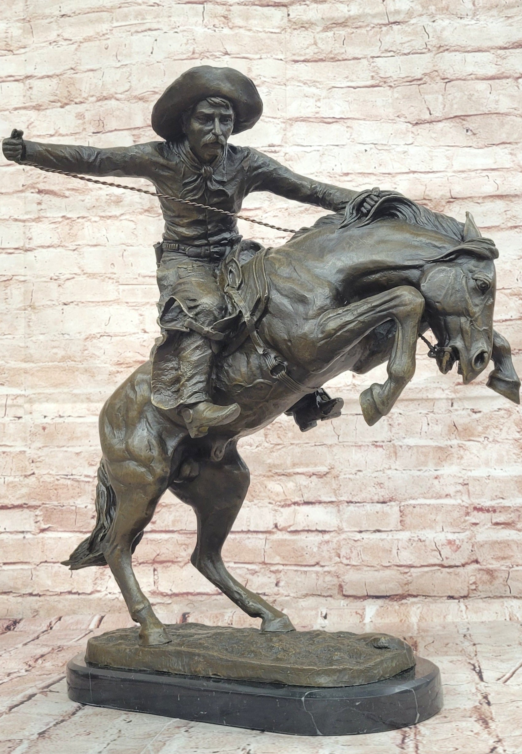 Bronco Buster Remington Western Cowboy Horse Rodeo Rider Bronze Marble Statue