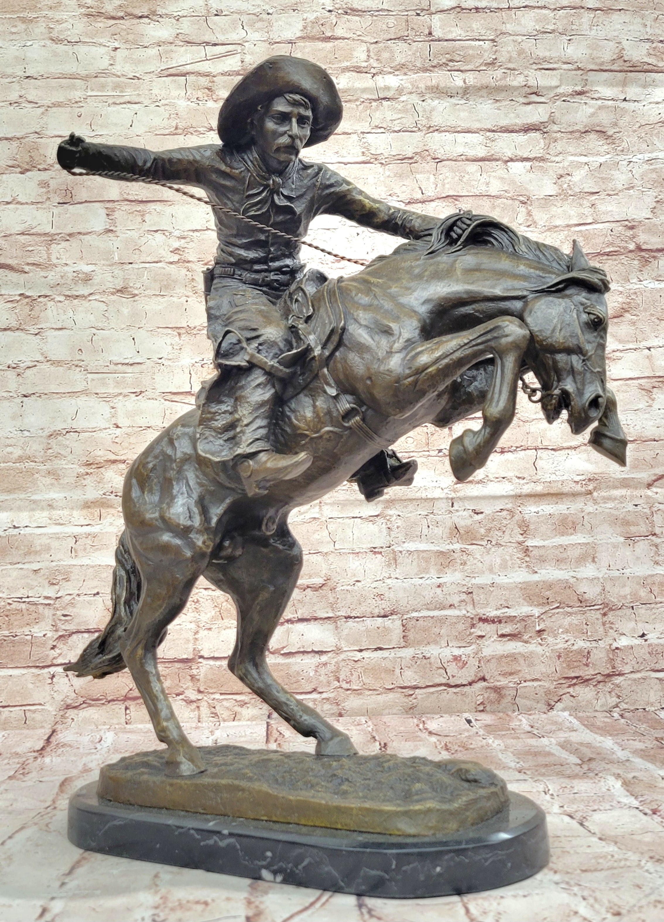 Bronco Buster Remington Western Cowboy Horse Rodeo Rider Bronze Marble Statue