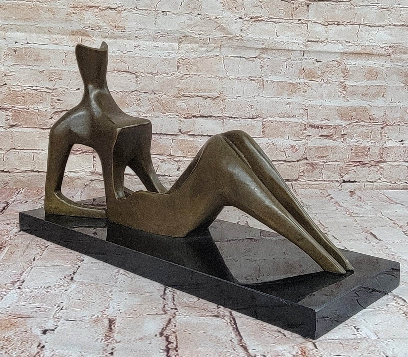 BRONZE AFTER HENRY MOORE SCULPTURE MODERN ABSTRACT SLEEPING WOMAN SCUPTURE