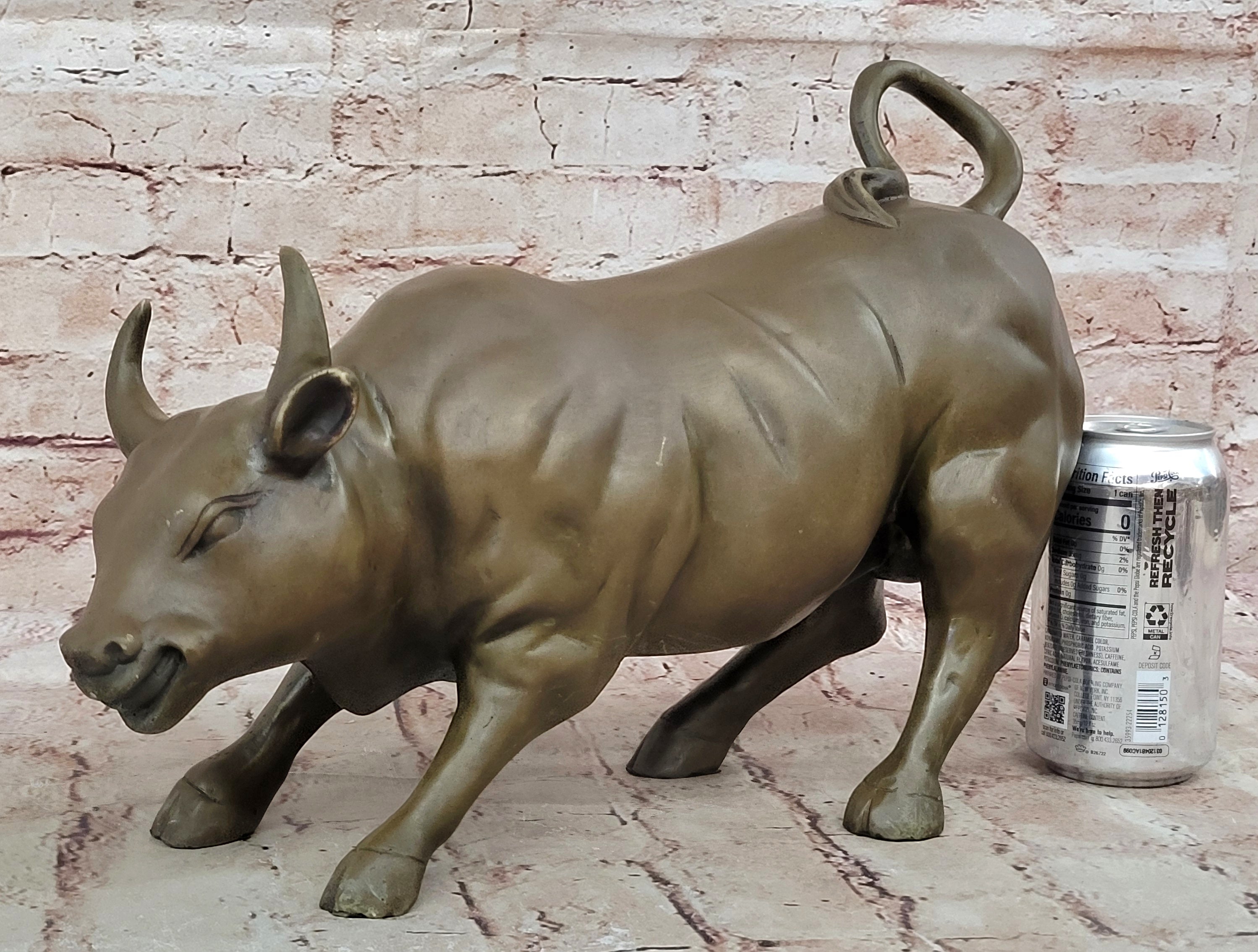 Large Magnificent Stock Market Bull Toro Bronze Sculpture Marble Base Statue Art